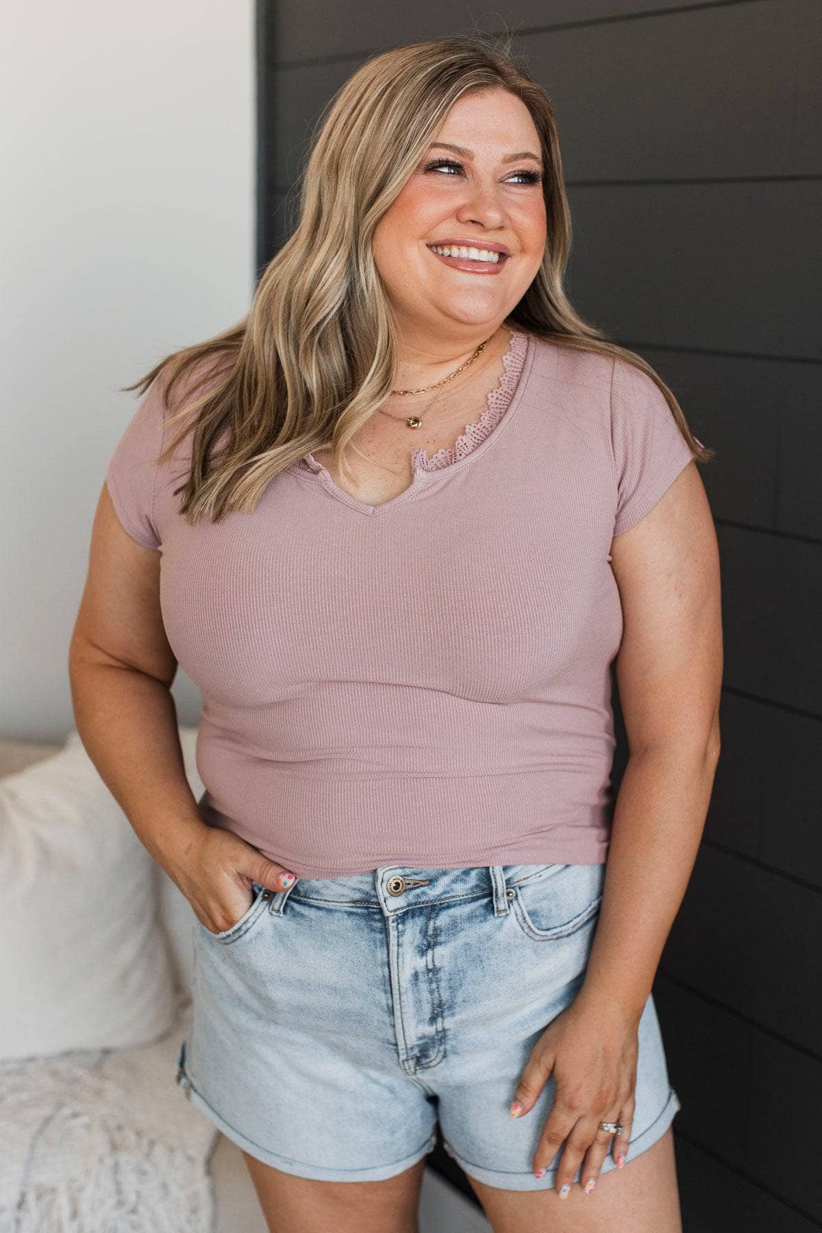 Sweet Charms Short Sleeve Top- Light Mauve - Image 4