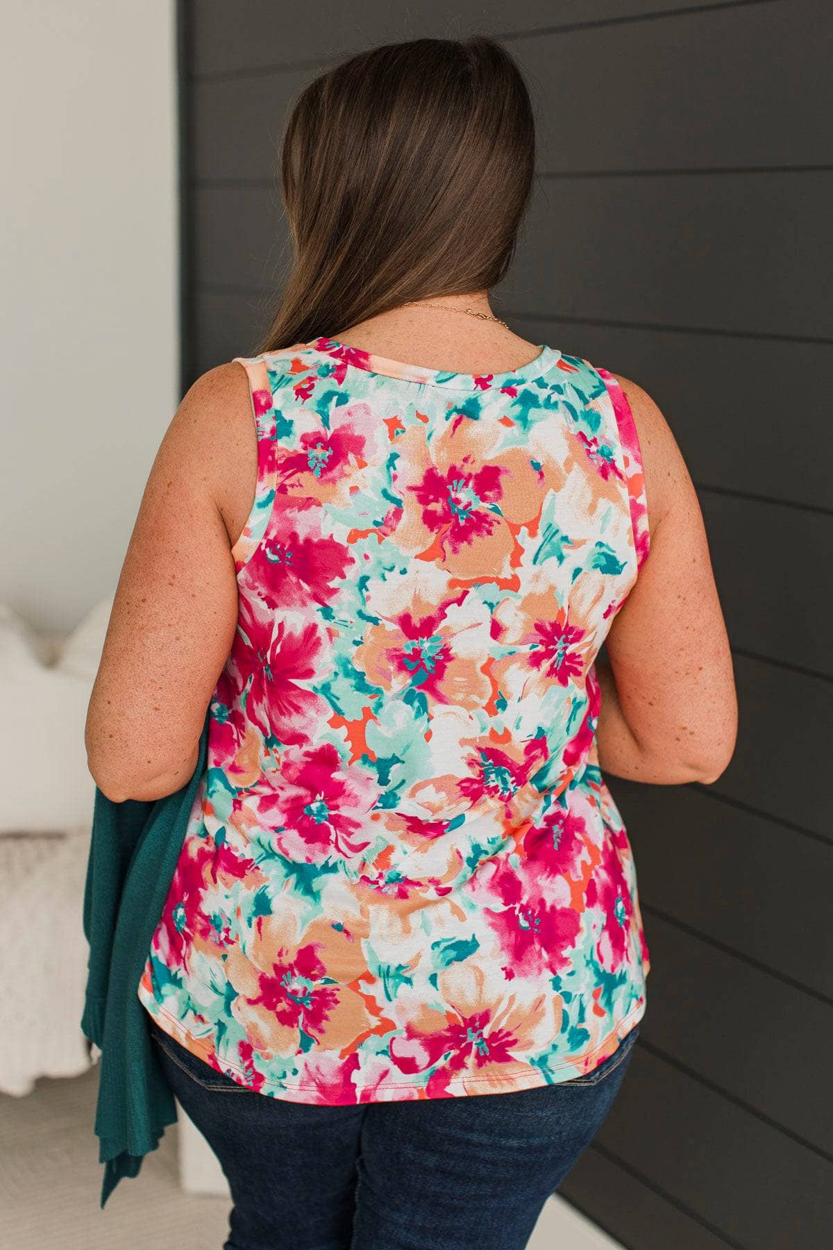 Sweet Colors Floral Tank Top- Hot Pink & Mint - Image 6