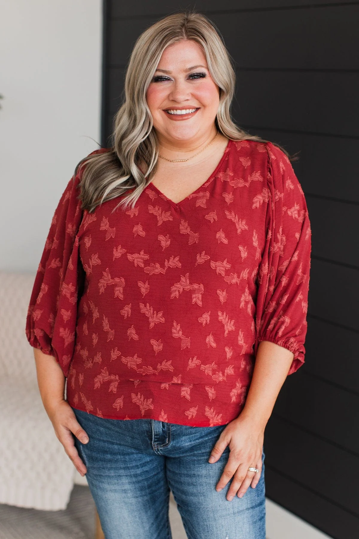 Sweet Compliments Floral Blouse- Marsala