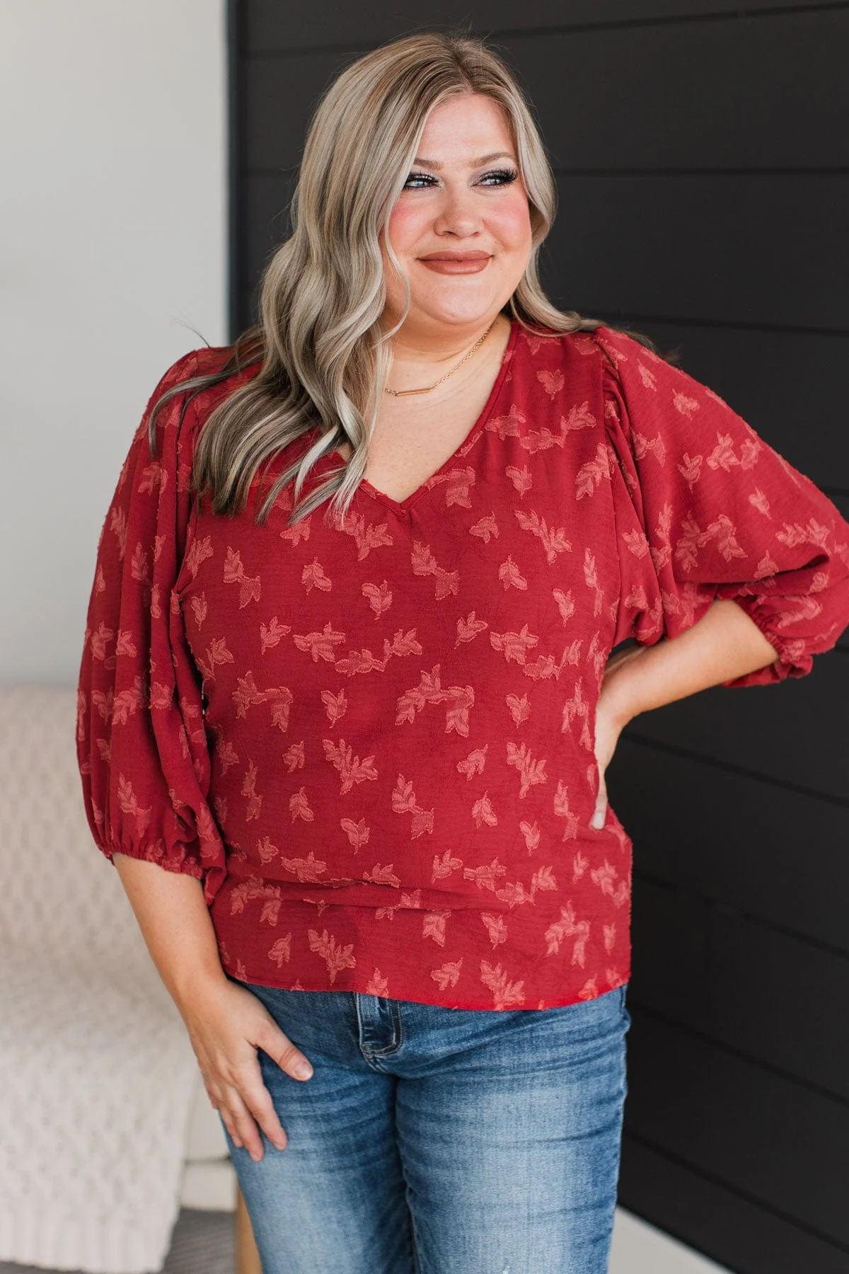 Sweet Compliments Floral Blouse- Marsala - Image 3