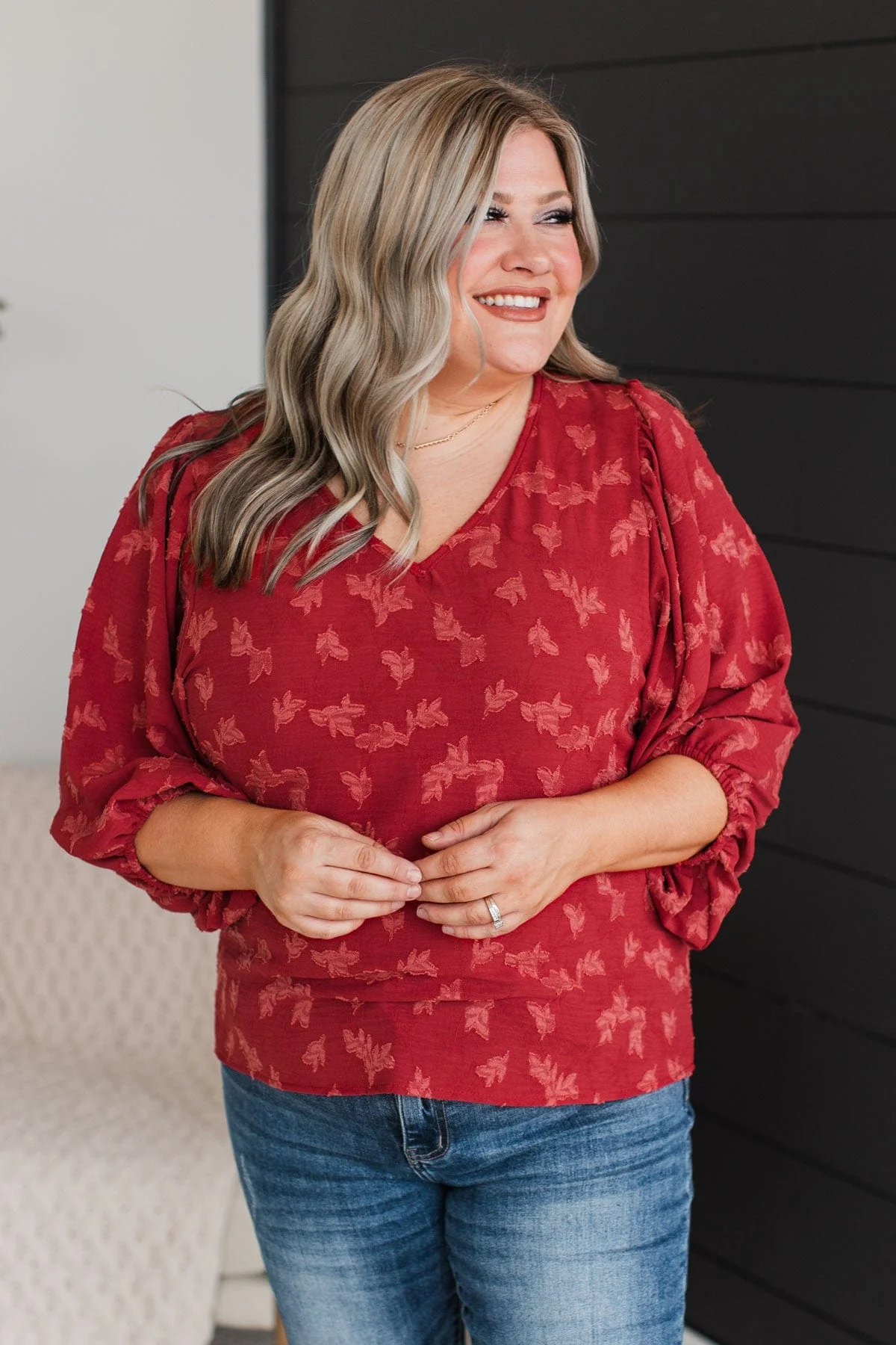 Sweet Compliments Floral Blouse- Marsala - Image 4