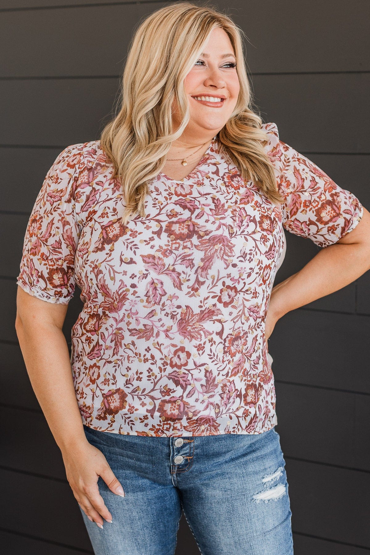 Sweet Connection Floral Top- Ivory, Rust, & Tan - Image 2