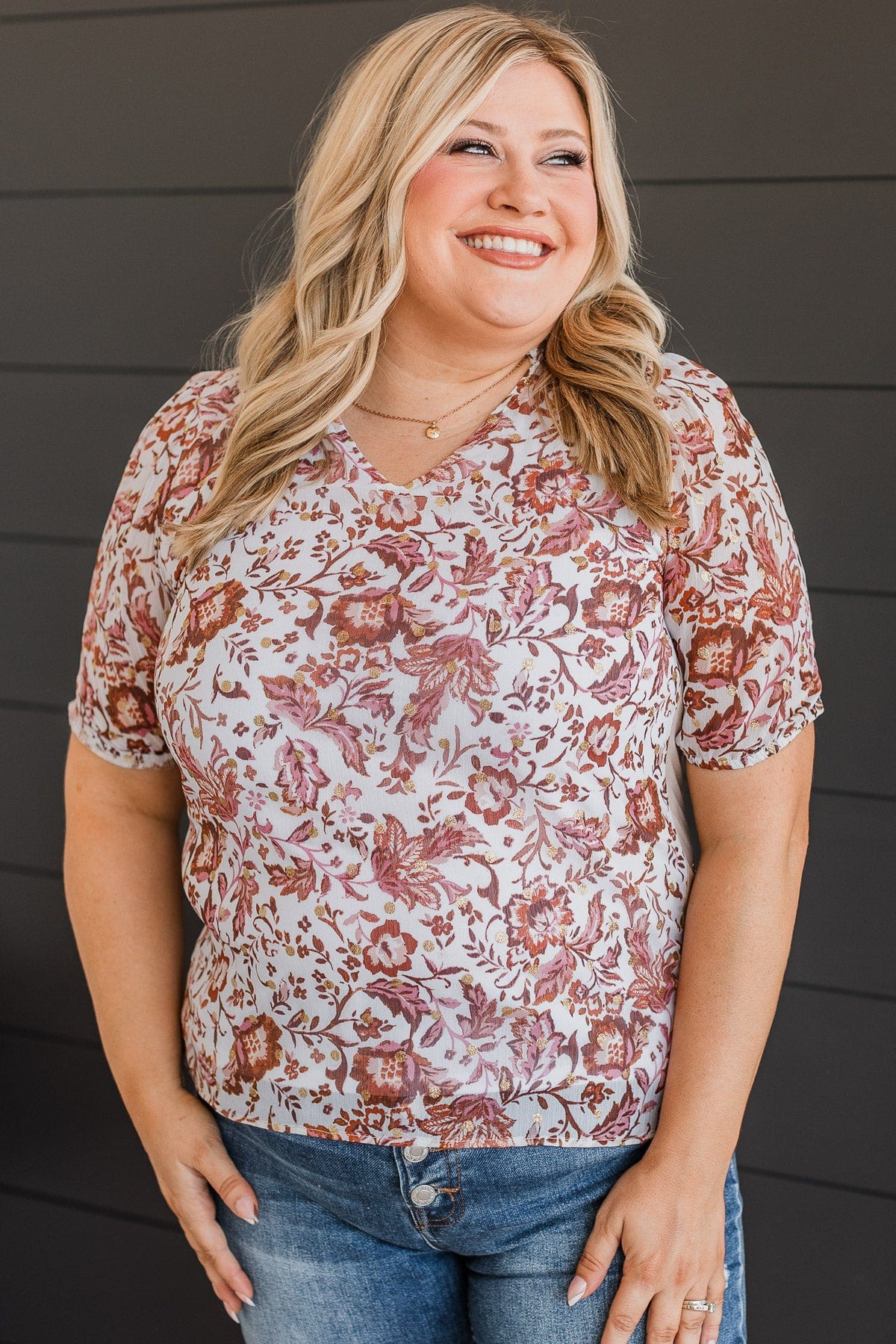 Sweet Connection Floral Top- Ivory, Rust, & Tan - Image 3