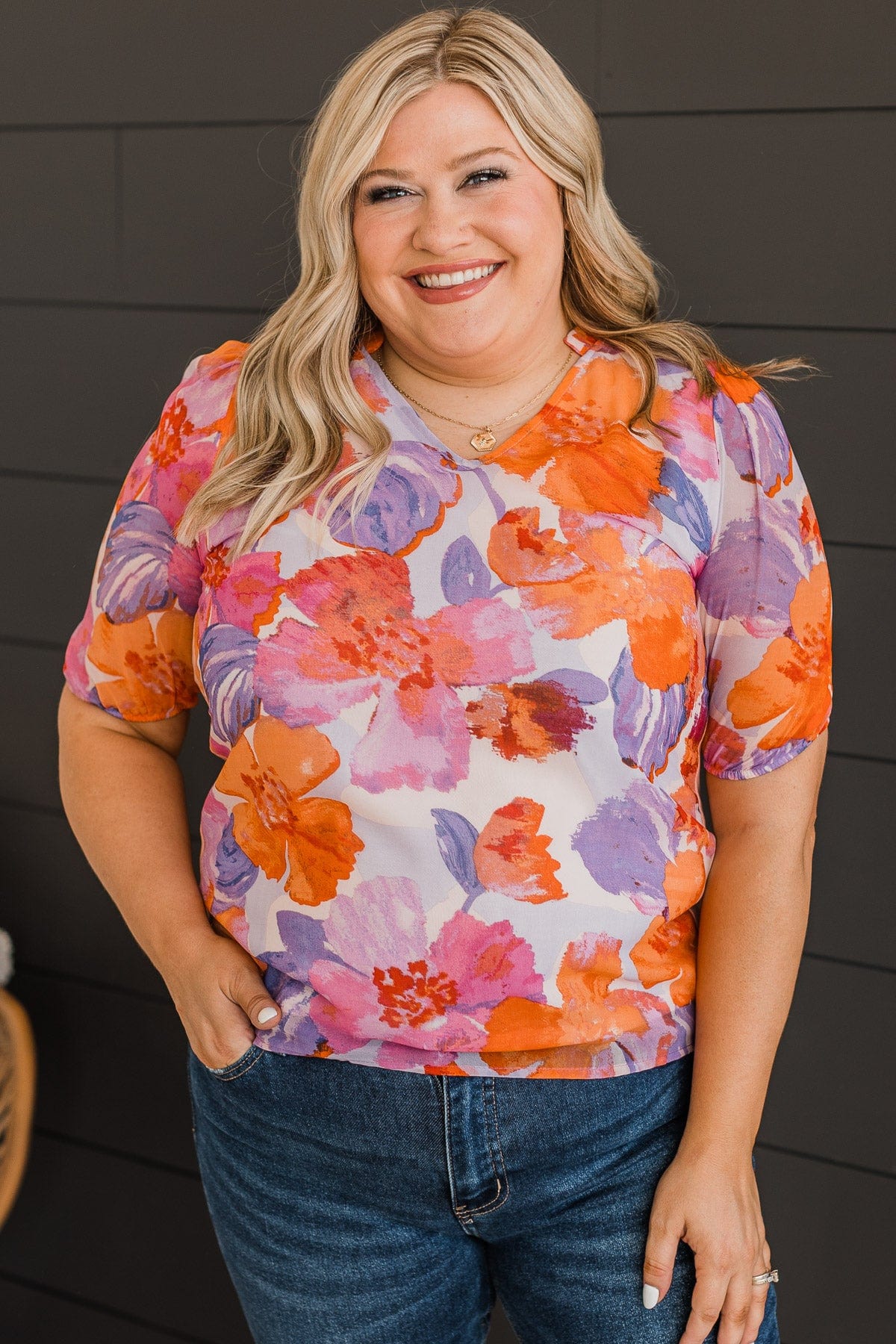Sweet Connection Floral Top- Purple & Orange - Image 4