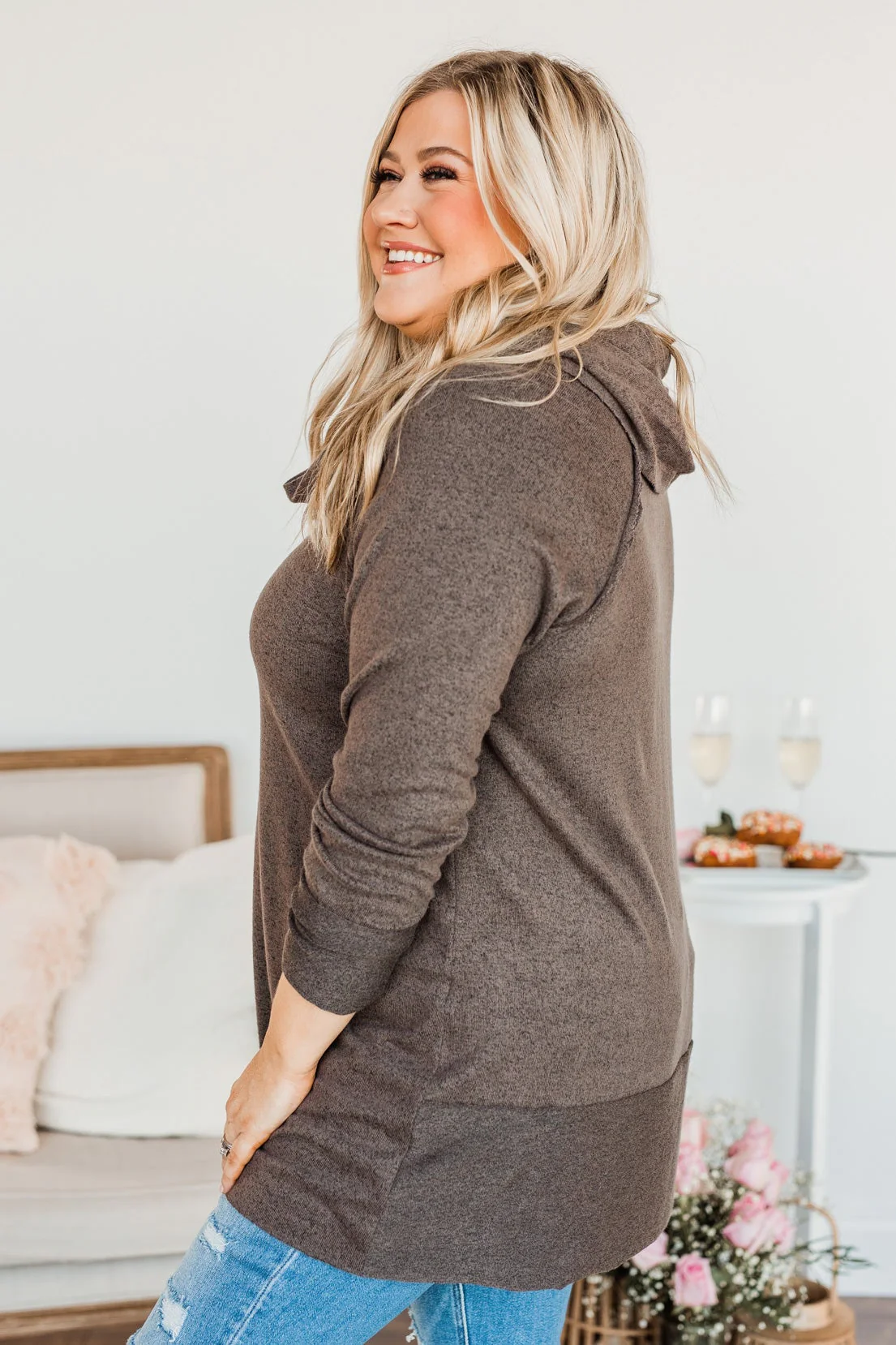 Sweet Delights Cowl Neck Tunic Top- Mocha - Image 5