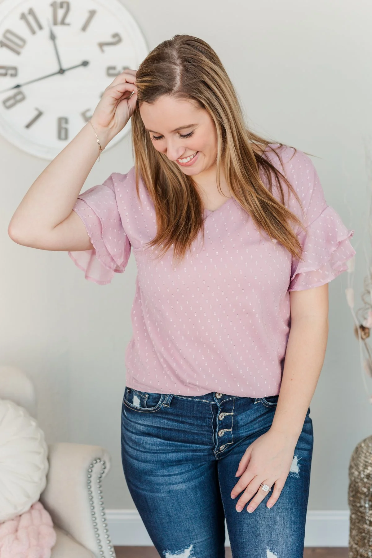 Sweet Embrace Swiss Dot Blouse- Lilac - Image 3