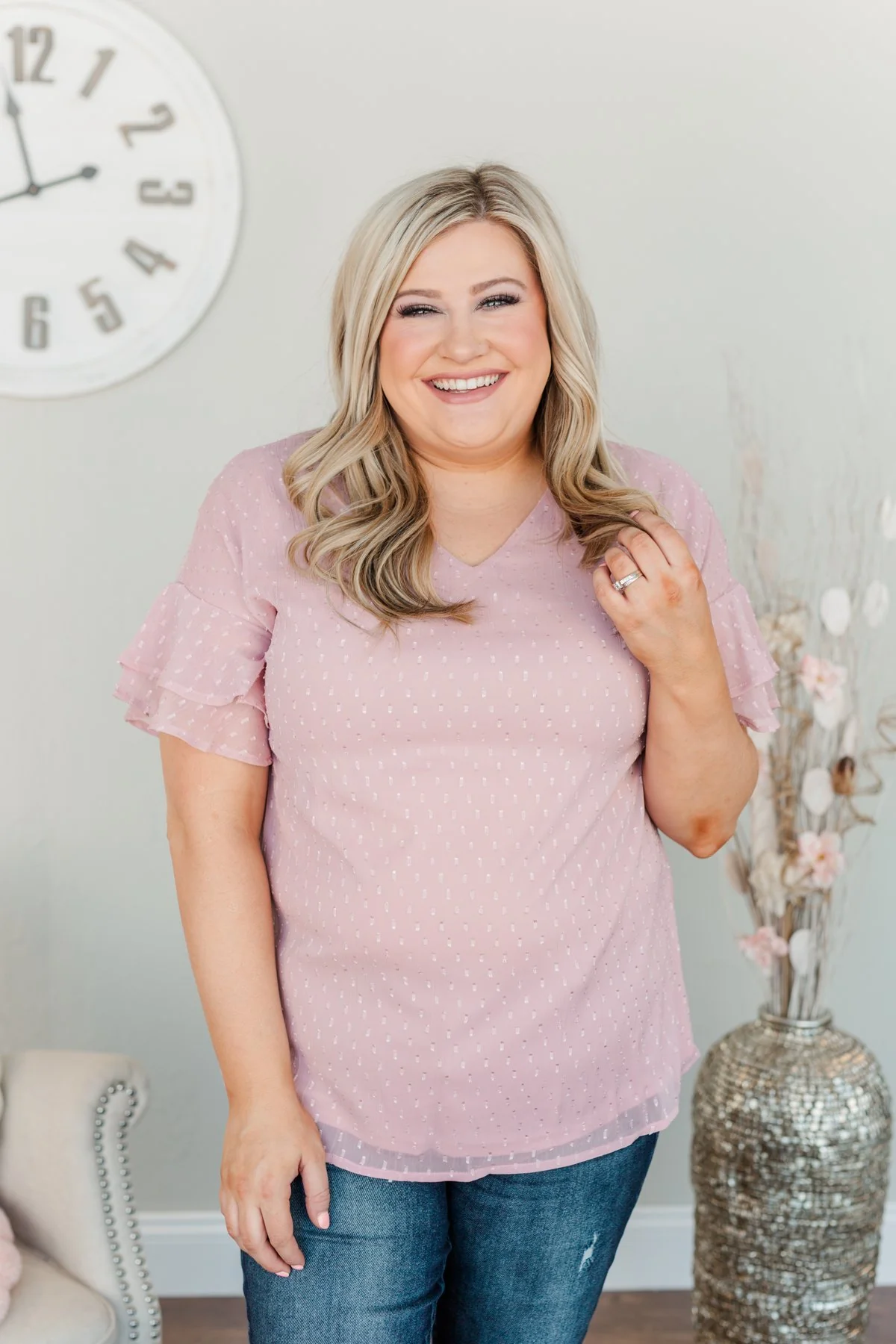 Sweet Embrace Swiss Dot Blouse- Lilac - Image 4
