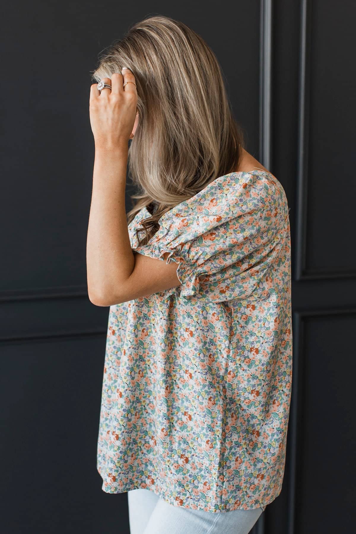 Sweet Emotions Puff Sleeve Floral Top- Off-White, Coral, & Yellow - Image 6