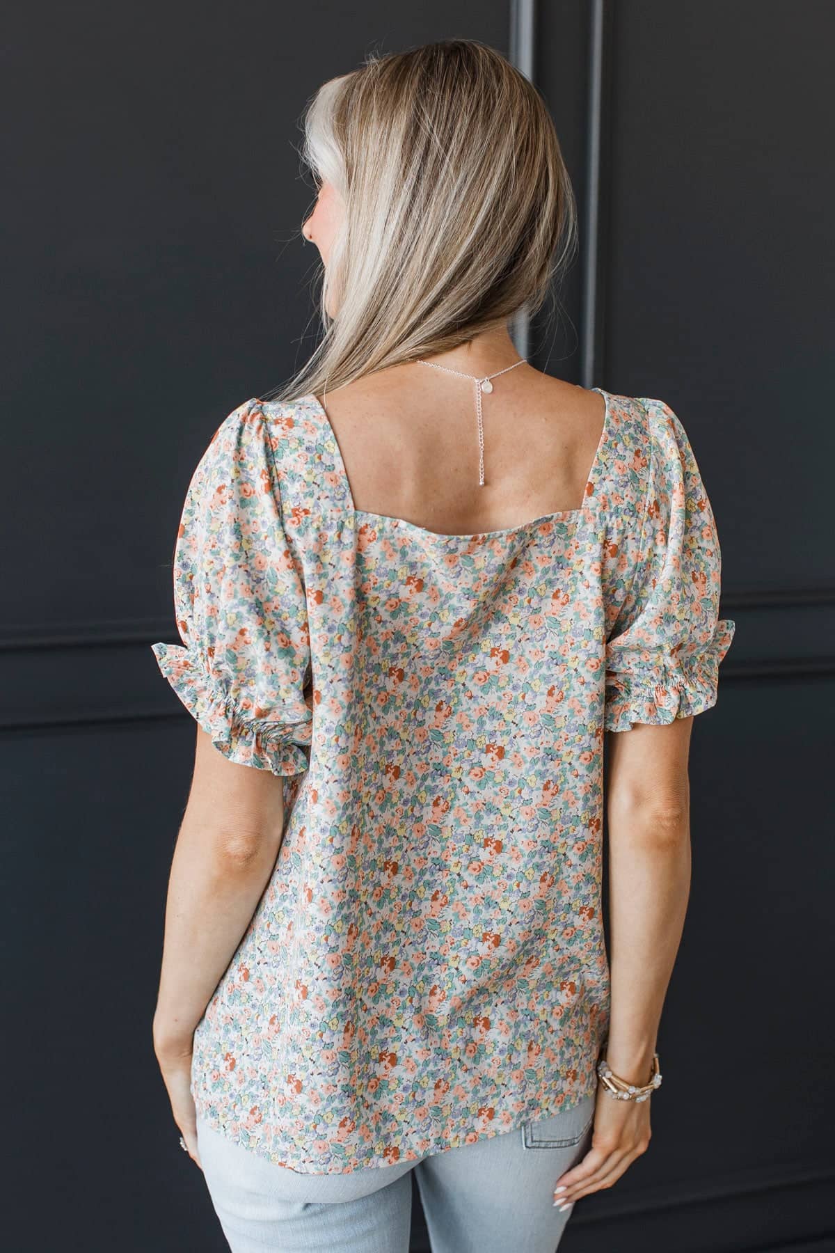 Sweet Emotions Puff Sleeve Floral Top- Off-White, Coral, & Yellow - Image 8