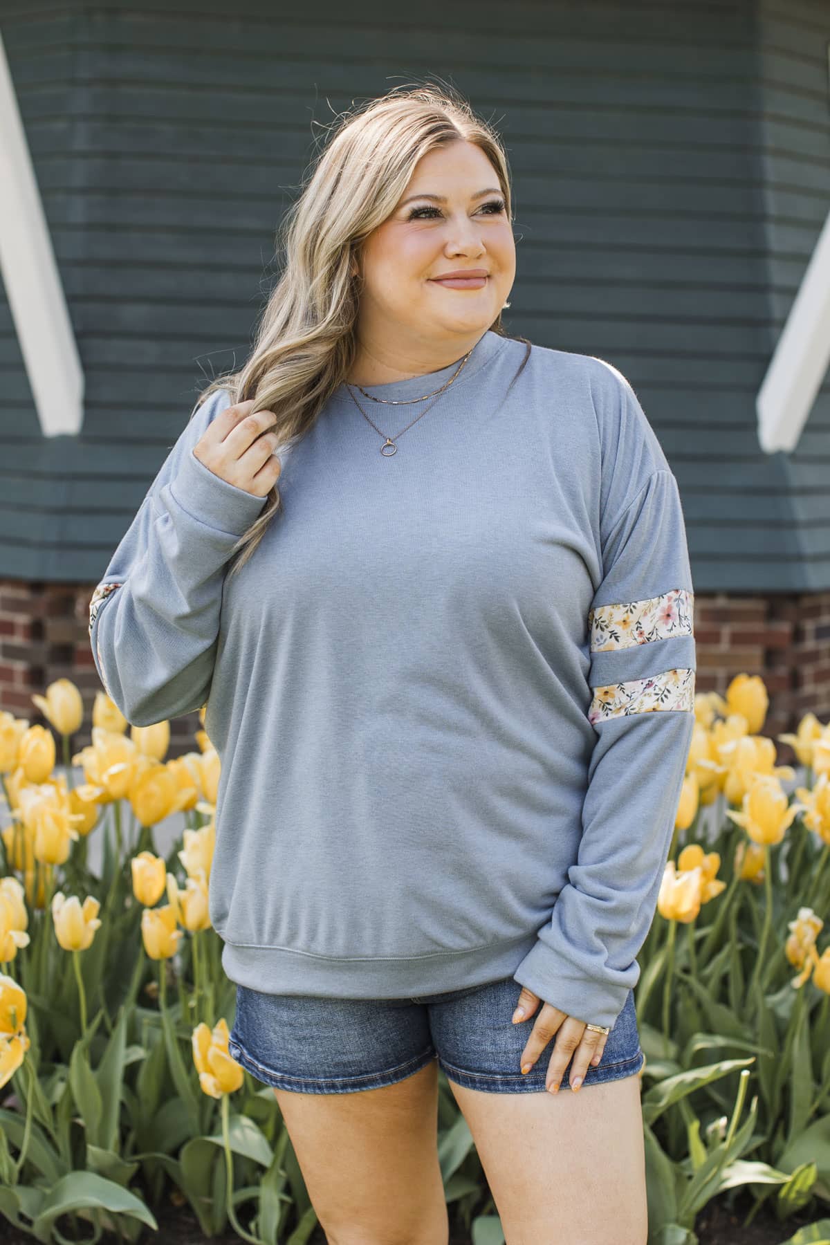 Sweet Escape Varsity Stripe Pullover Top- Denim Blue - Image 4