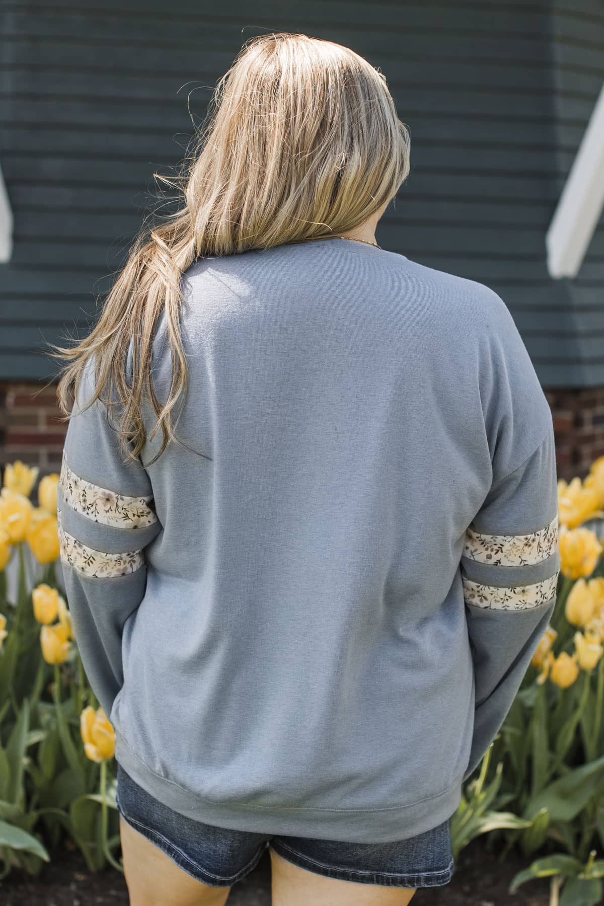 Sweet Escape Varsity Stripe Pullover Top- Denim Blue - Image 7