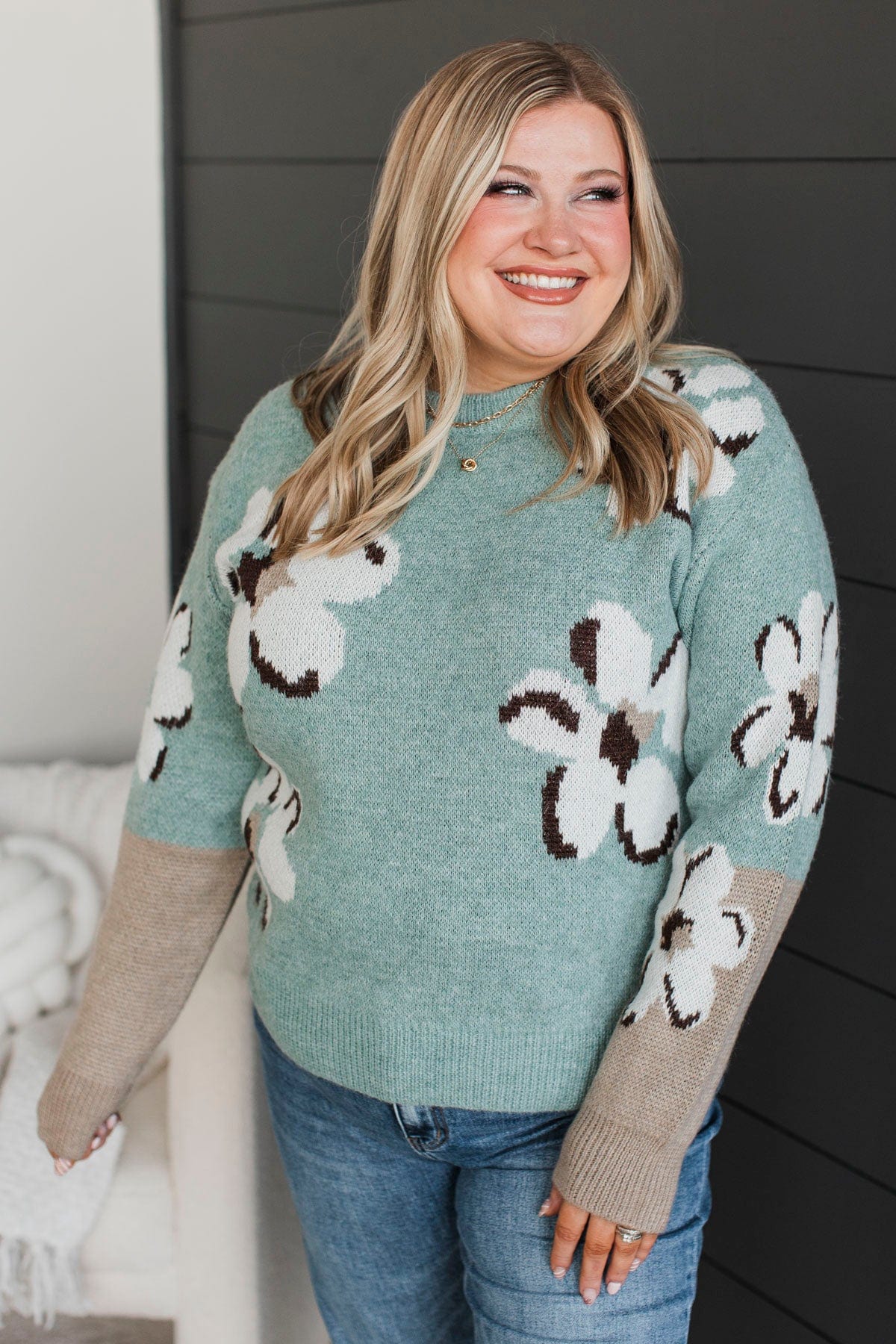 Sweet Favors Floral Knit Sweater- Mint