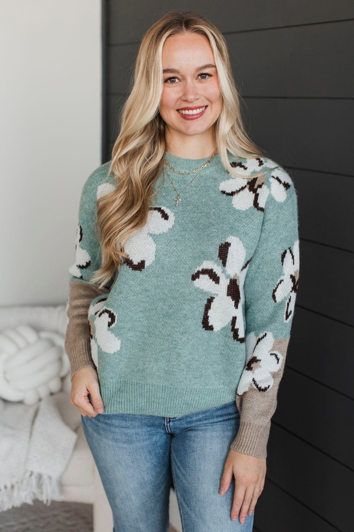 Sweet Favors Floral Knit Sweater- Mint - Image 4