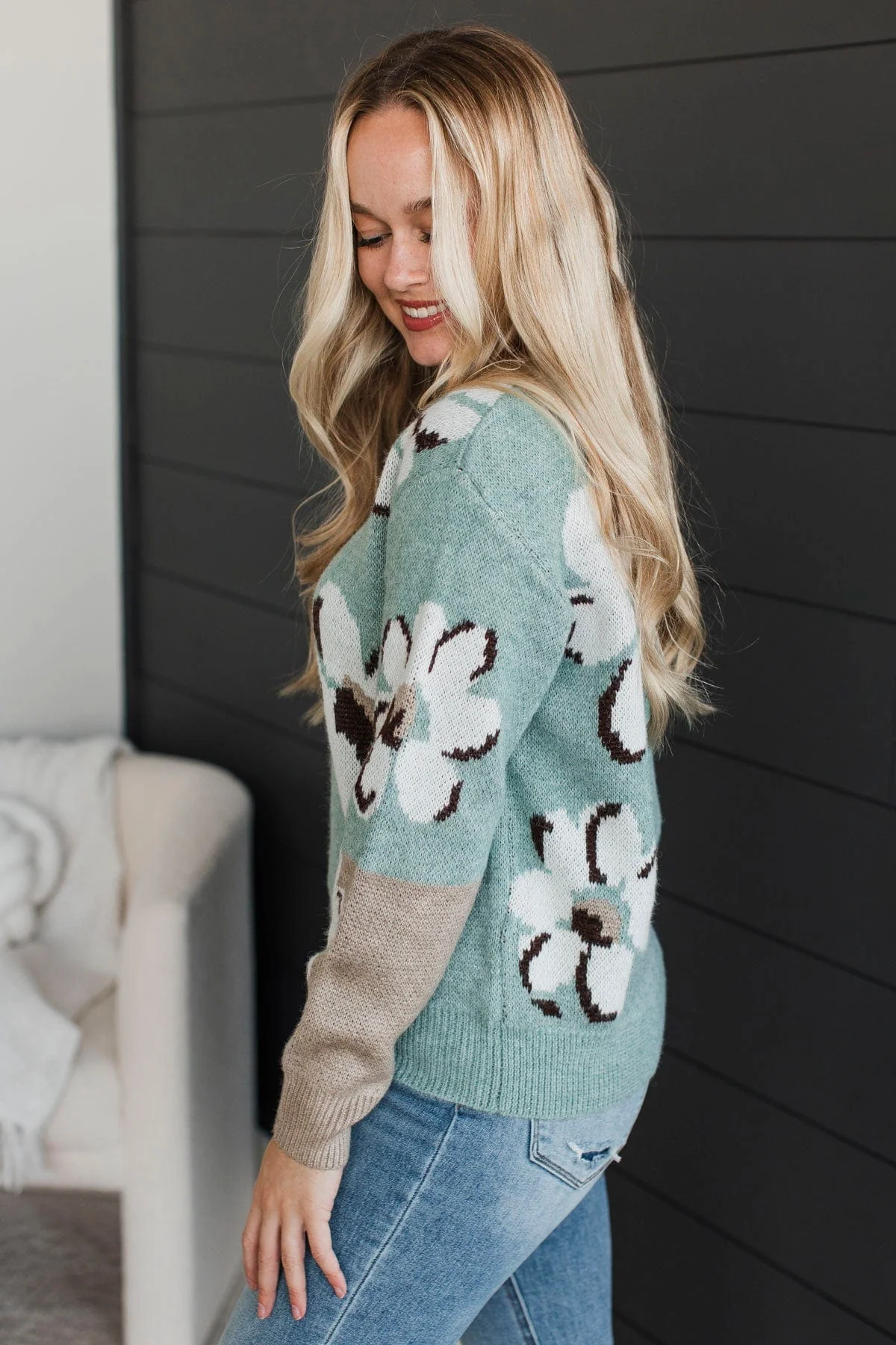 Sweet Favors Floral Knit Sweater- Mint - Image 6