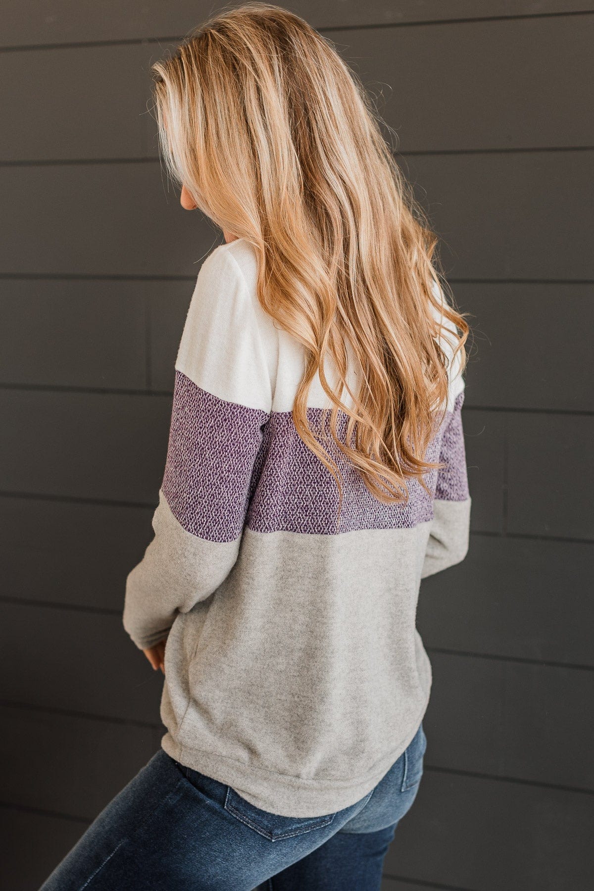 Sweet Gestures Color Block Top- Plum & Grey - Image 6