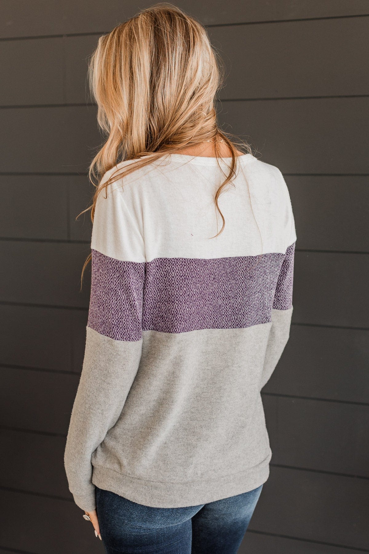 Sweet Gestures Color Block Top- Plum & Grey - Image 7