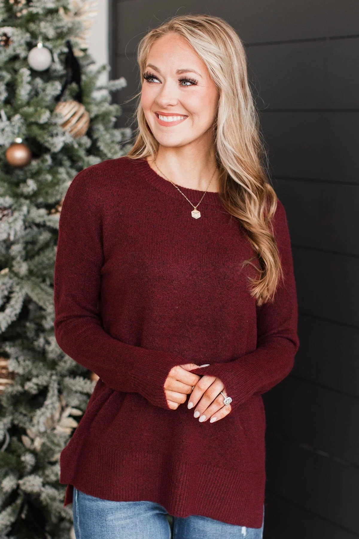Sweet Harmony Knit Sweater- Burgundy - Image 2
