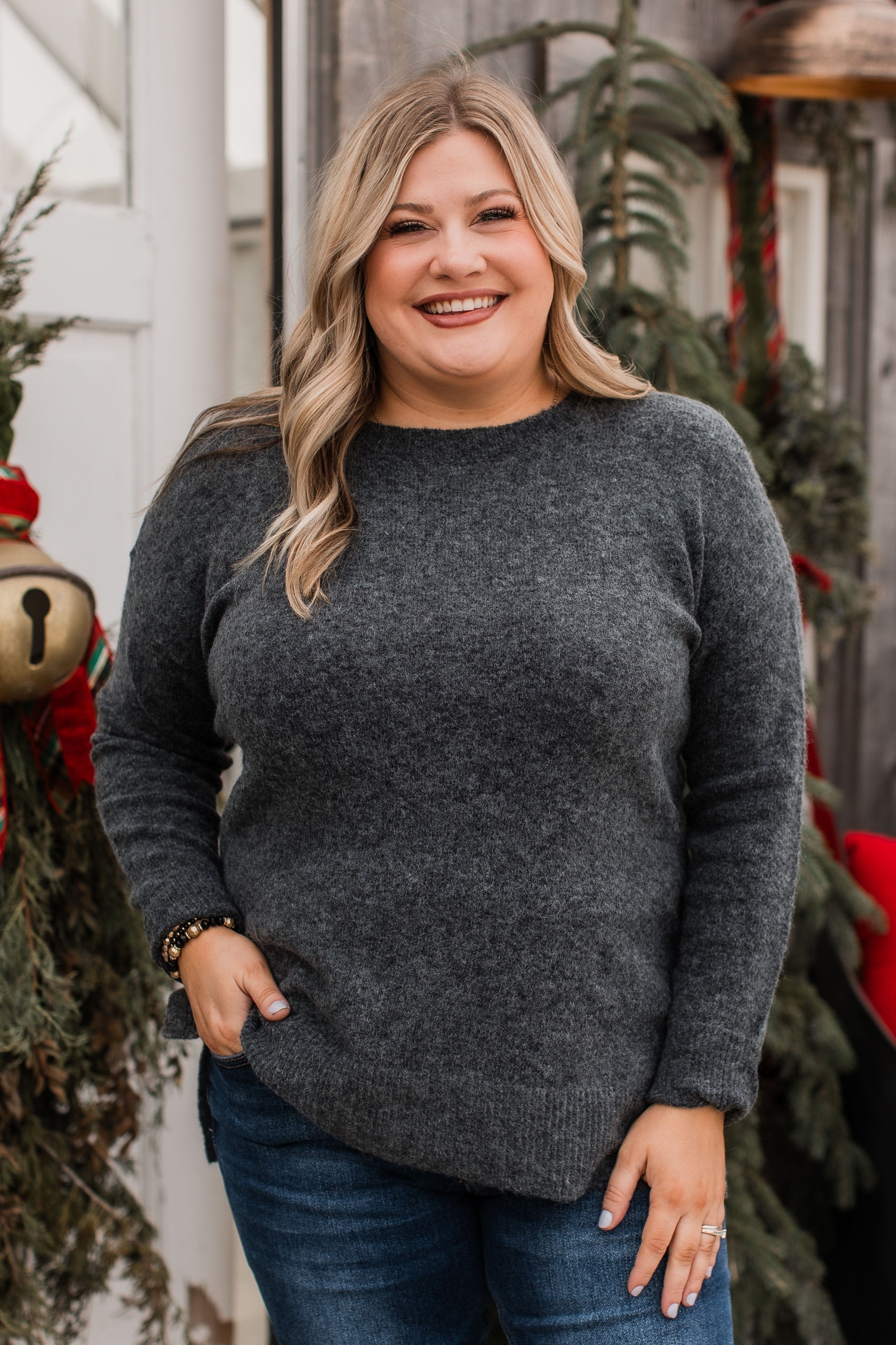 Sweet Harmony Knit Sweater- Charcoal - Image 3