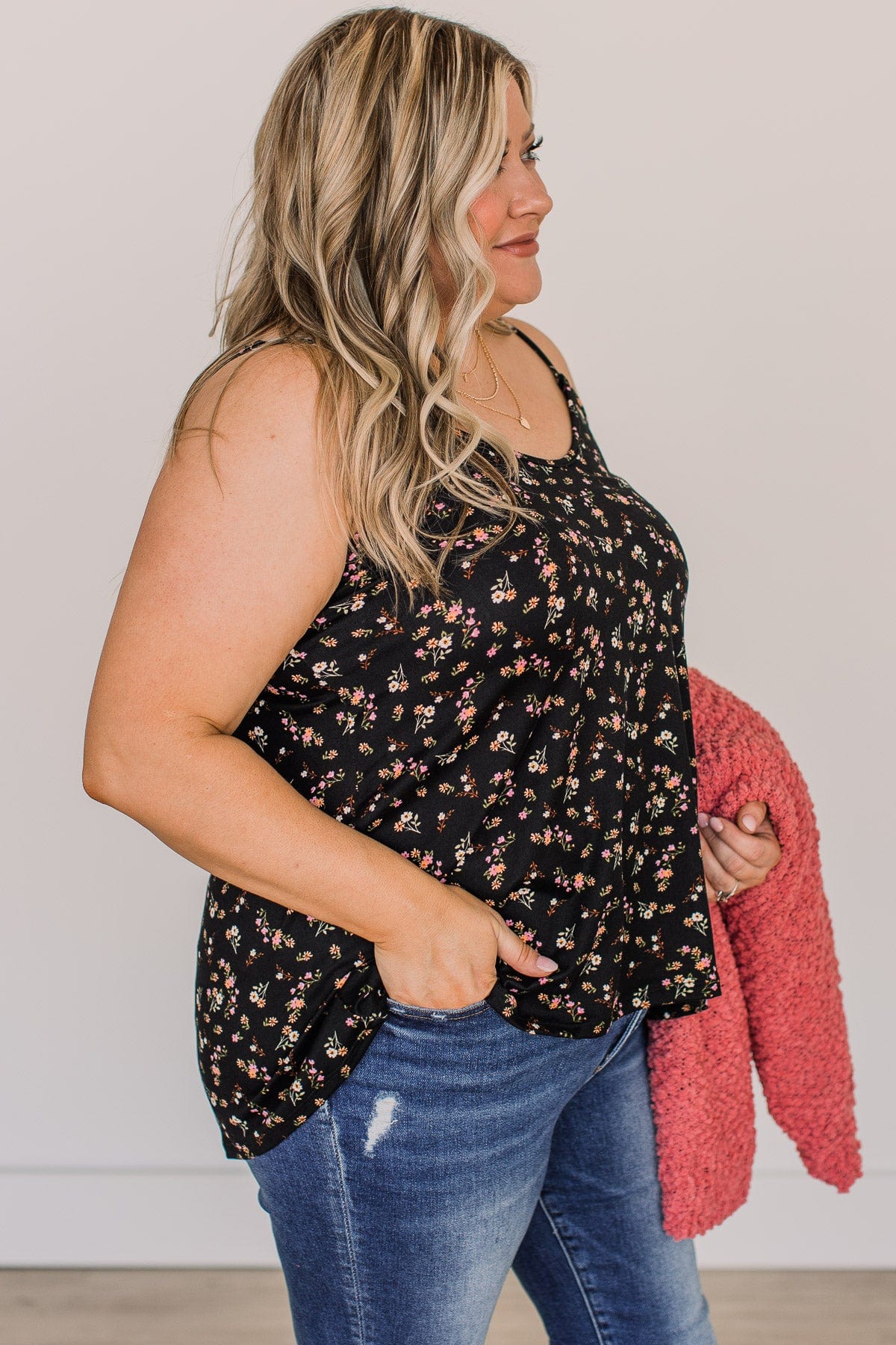 Sweet Impressions Floral Tank Top- Black - Image 6