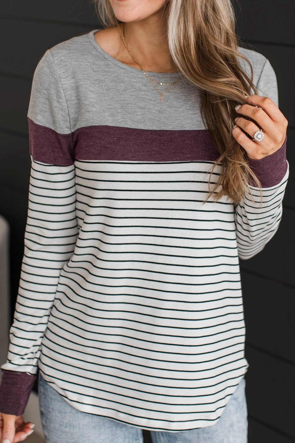 Sweet In Stripes Color Block Top- Ivory & Plum - Image 10