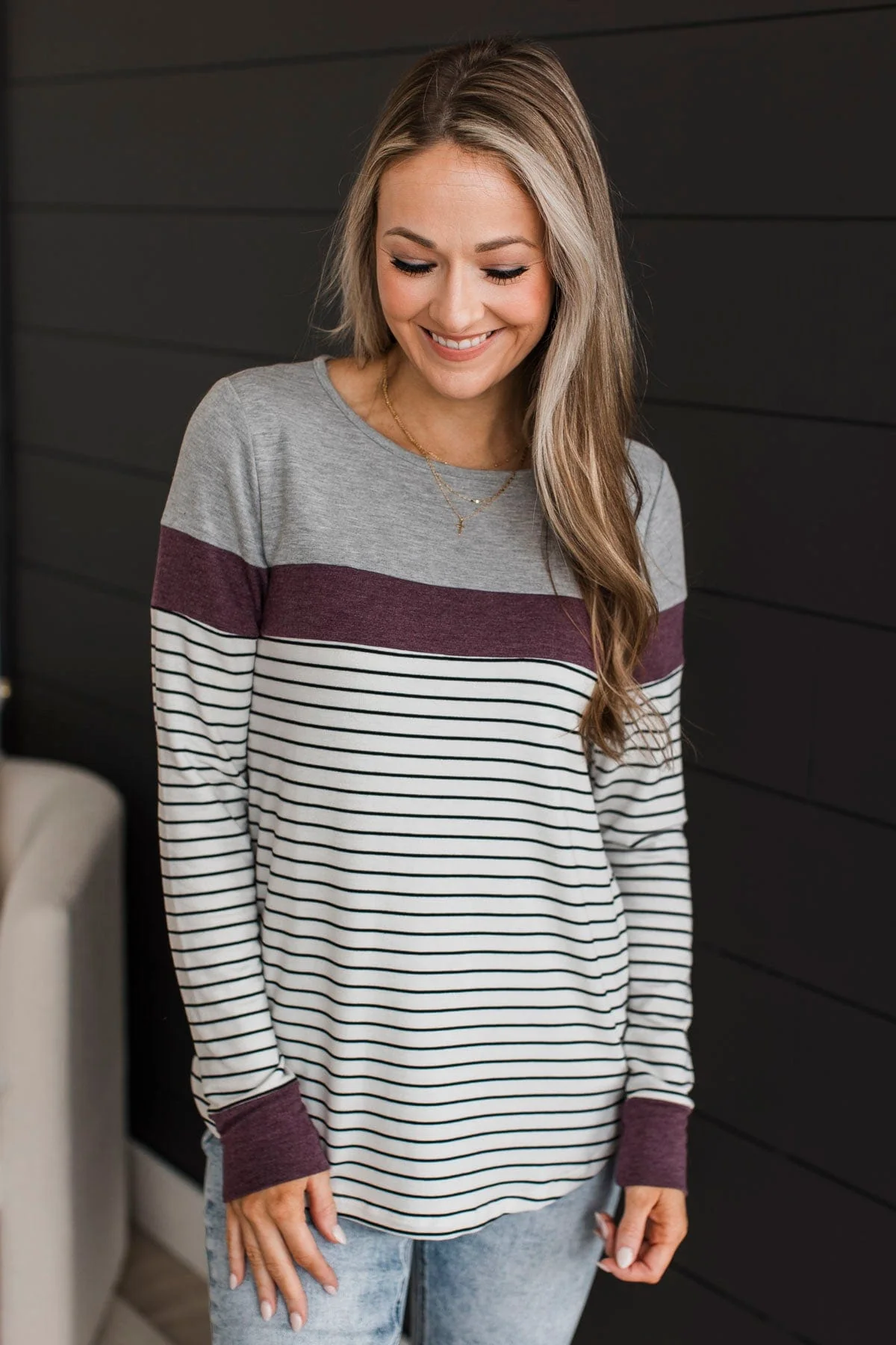 Sweet In Stripes Color Block Top- Ivory & Plum - Image 13