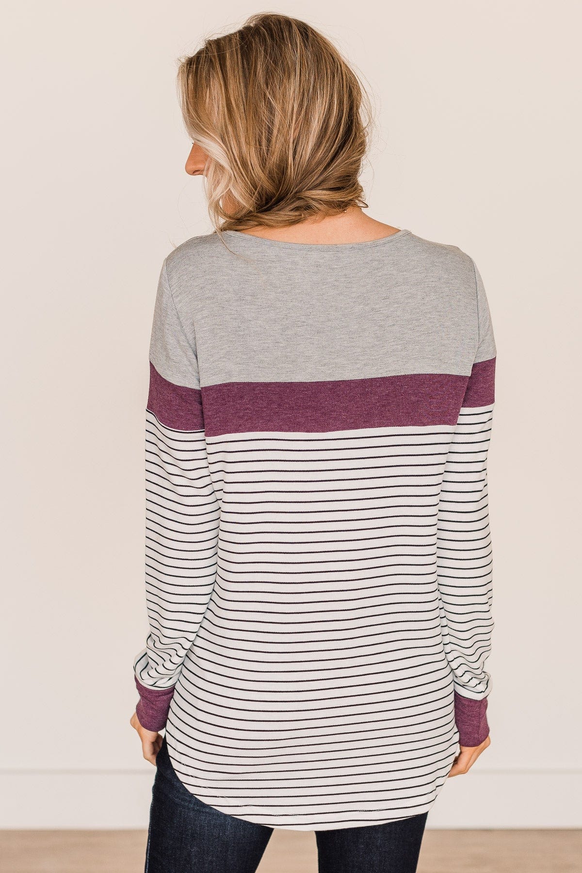 Sweet In Stripes Color Block Top- Ivory & Plum - Image 9