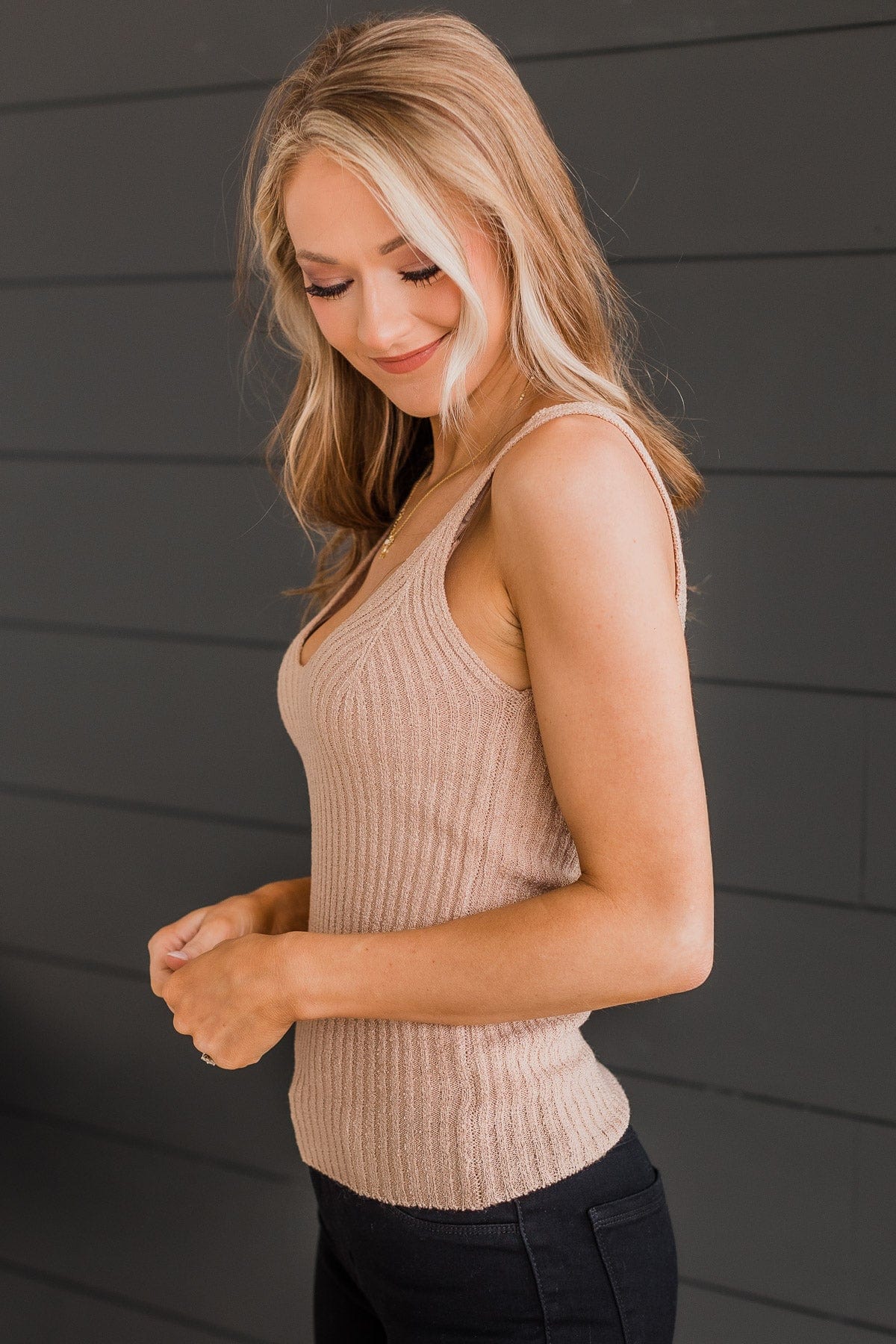 Sweet Intentions Ribbed Knit Tank Top- Light Taupe - Image 5