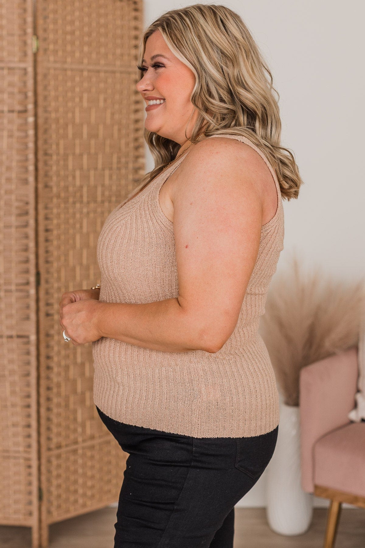 Sweet Intentions Ribbed Knit Tank Top- Light Taupe - Image 6