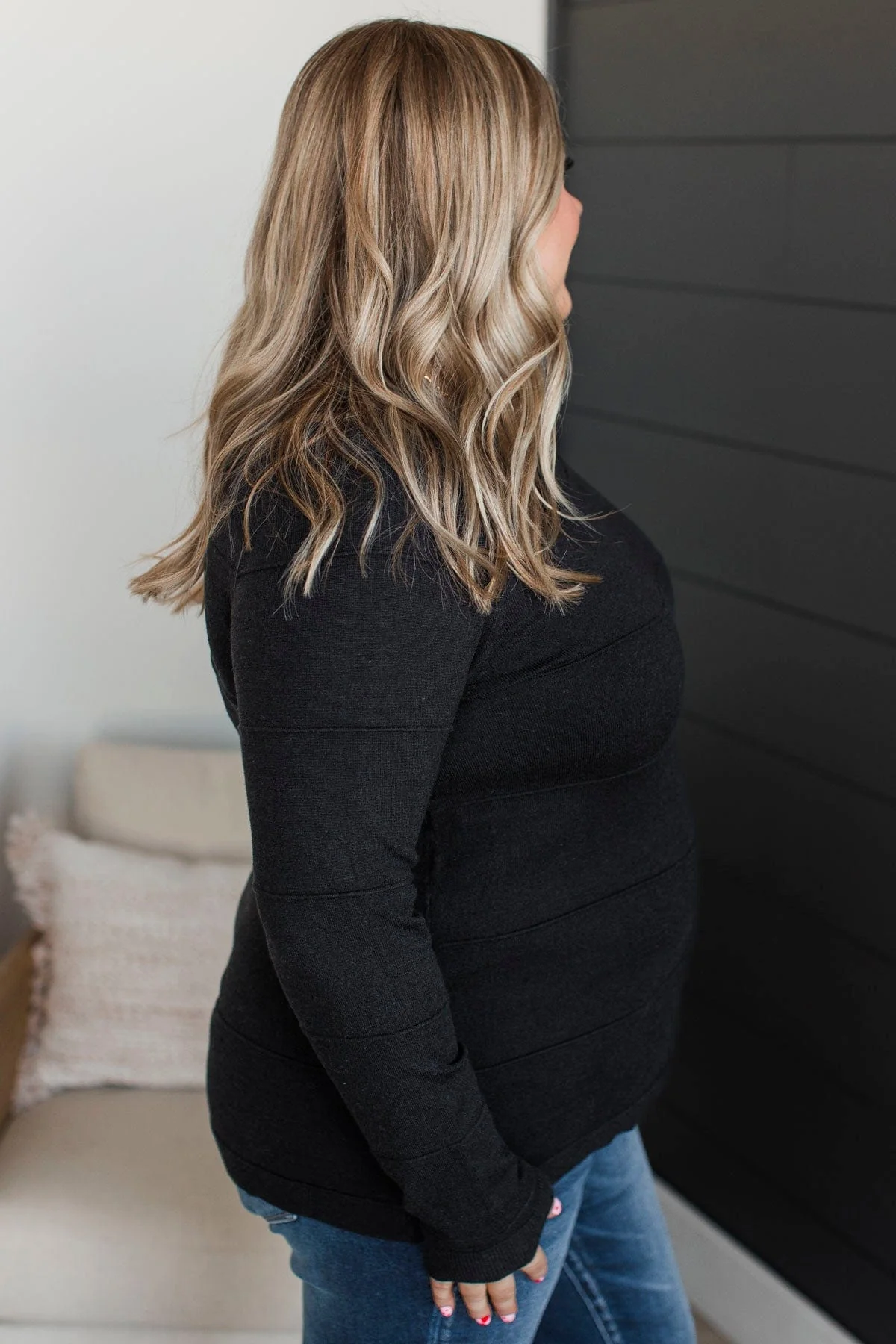 Sweet Kisses Striped Knit Sweater- Black - Image 4