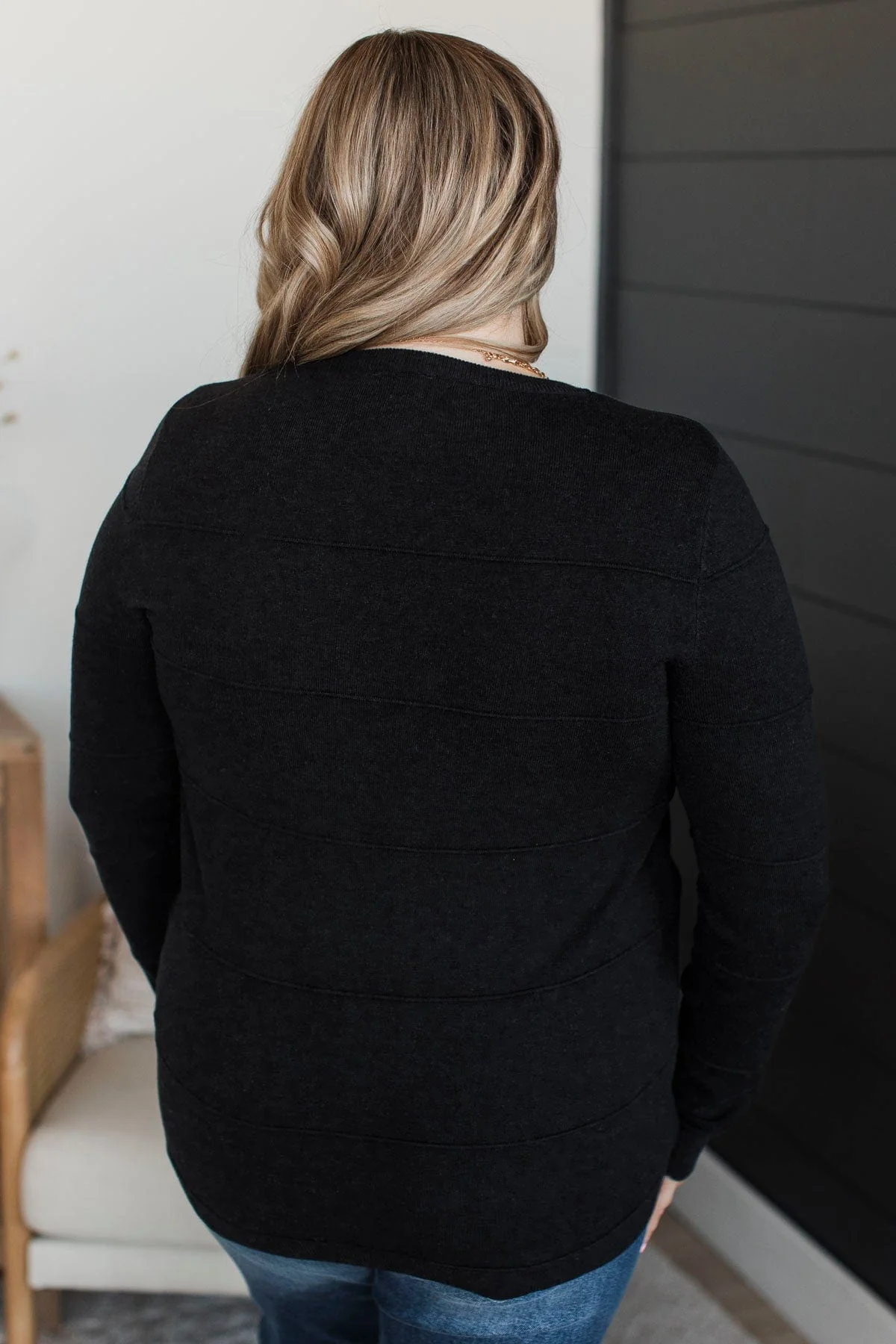Sweet Kisses Striped Knit Sweater- Black - Image 6