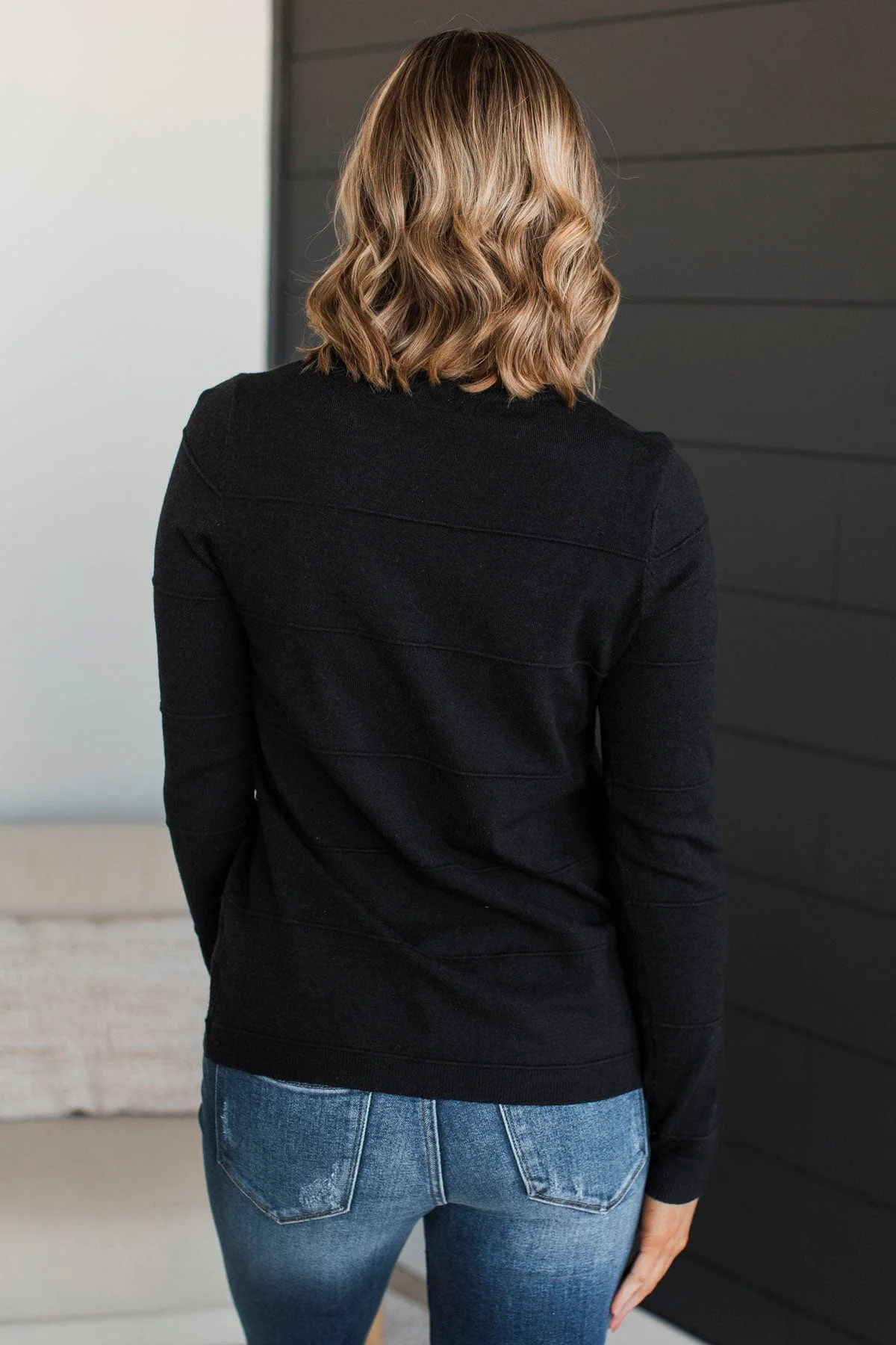 Sweet Kisses Striped Knit Sweater- Black - Image 7