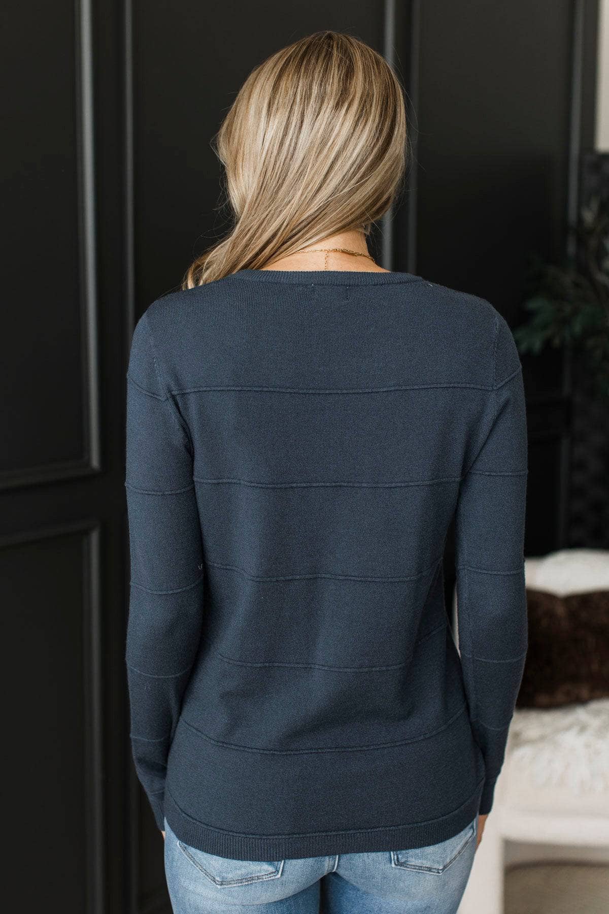 Sweet Kisses Striped Knit Sweater- Dark Teal - Image 3
