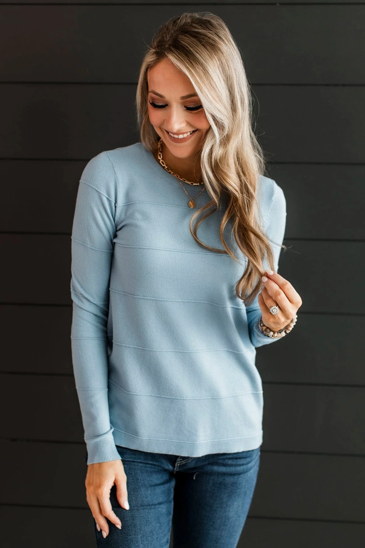 Sweet Kisses Striped Knit Sweater- Light Blue - Image 5