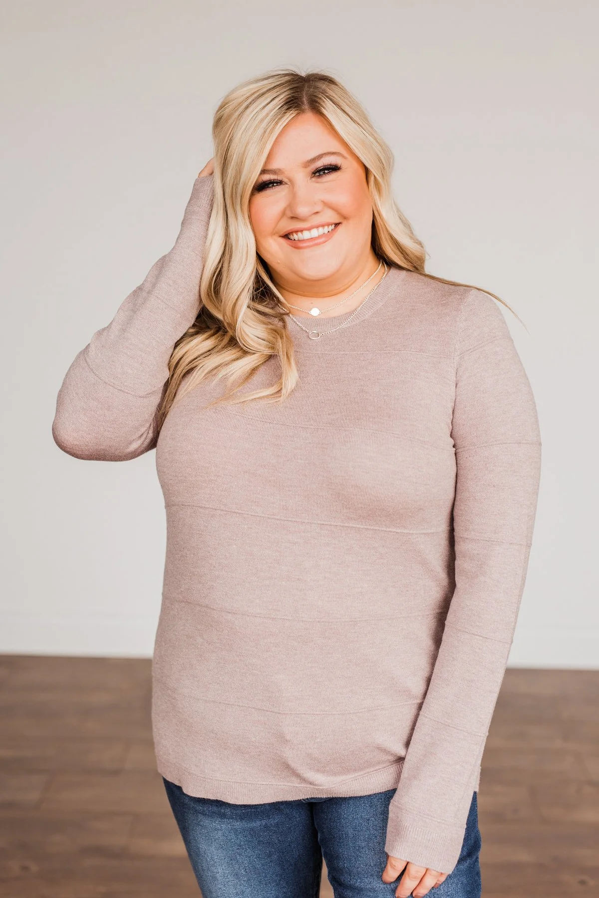 Sweet Kisses Striped Knit Sweater- Mocha - Image 2