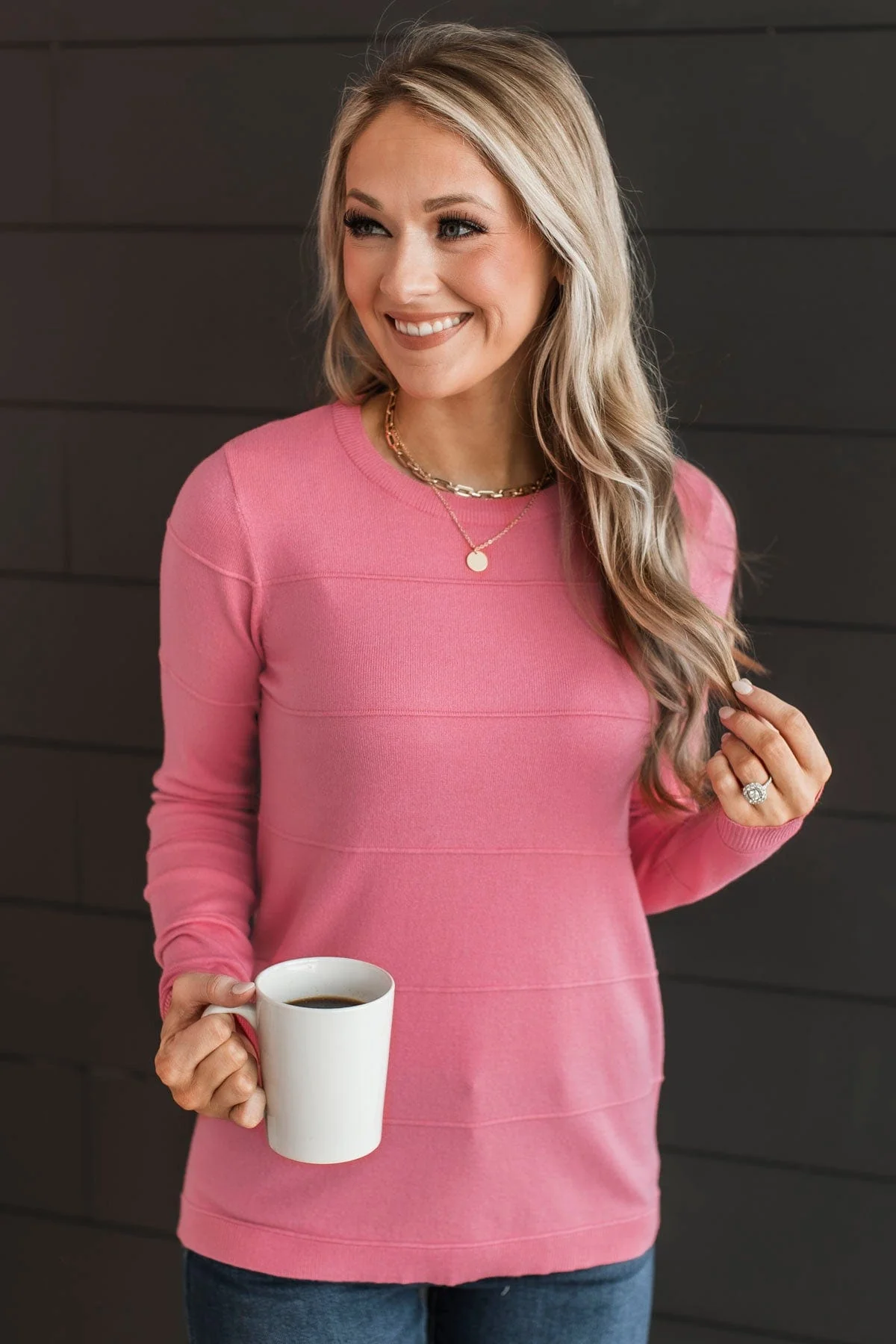 Sweet Kisses Striped Knit Sweater- Pink - Image 3