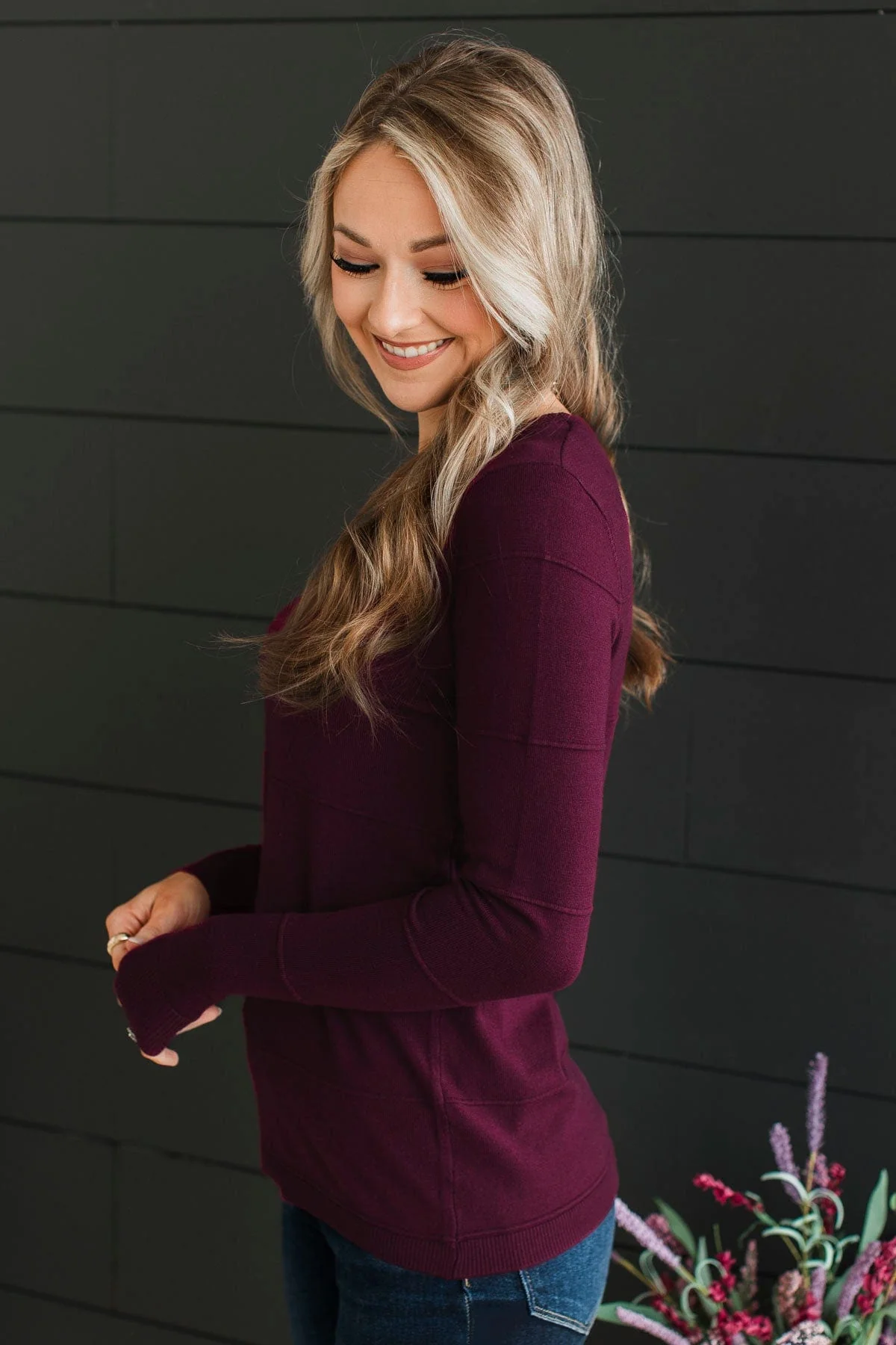 Sweet Kisses Striped Knit Sweater- Plum - Image 5