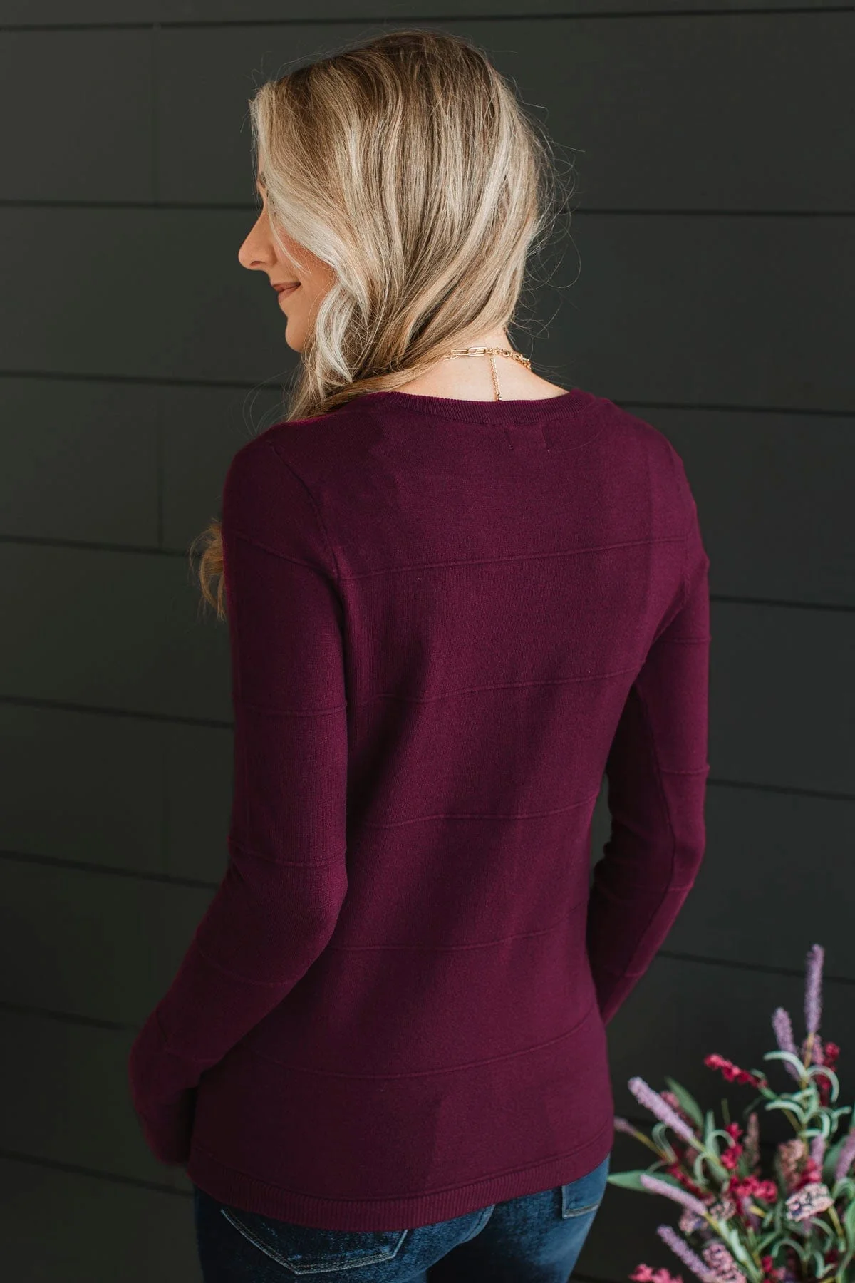 Sweet Kisses Striped Knit Sweater- Plum - Image 7