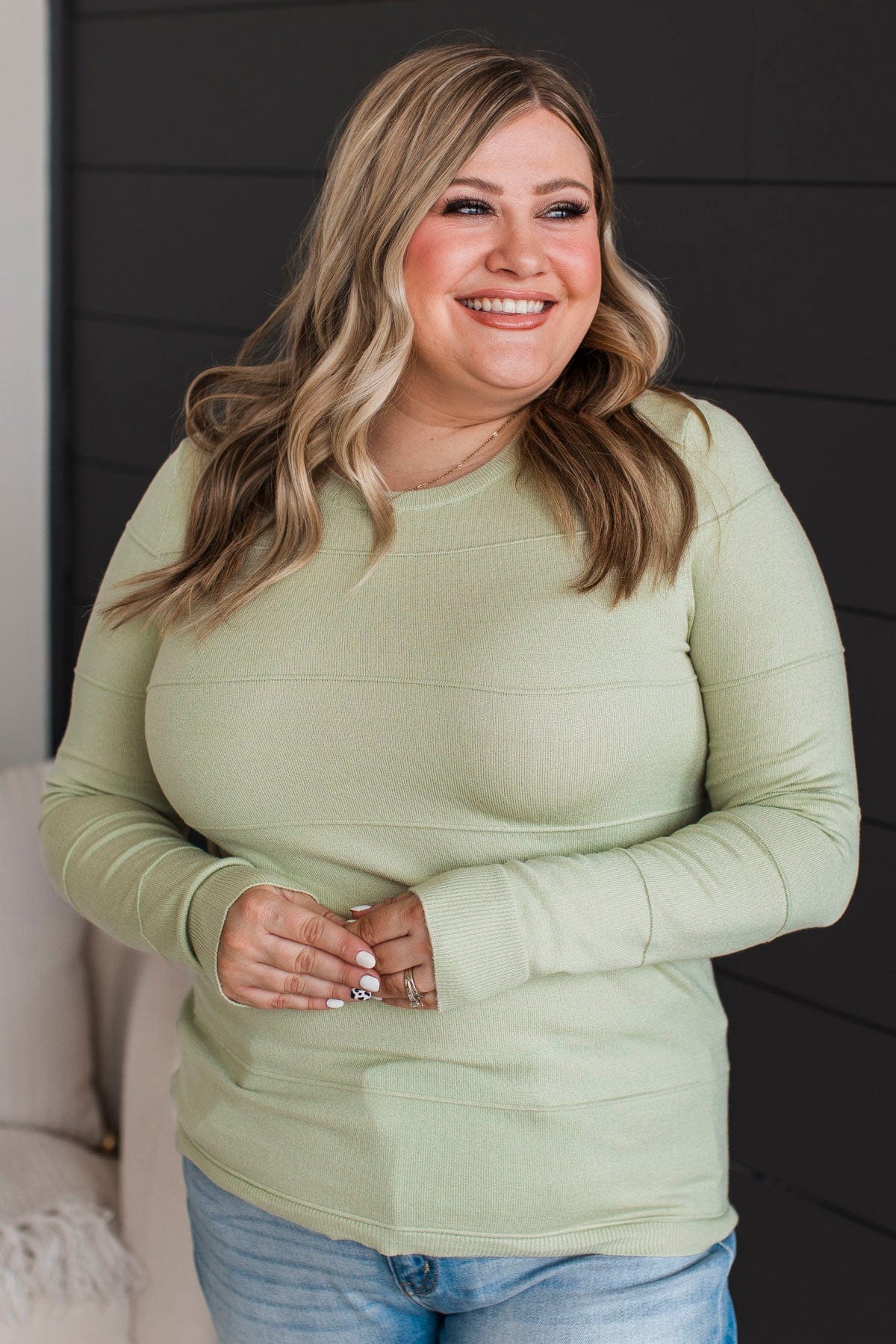 Sweet Kisses Striped Knit Sweater- Sage - Image 3