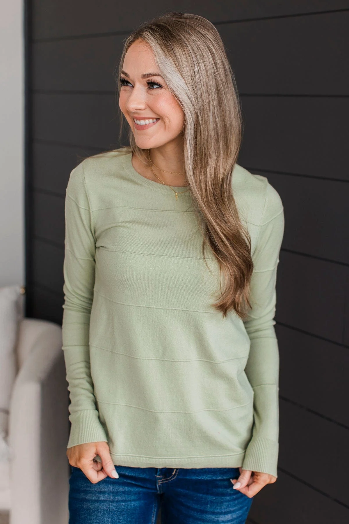 Sweet Kisses Striped Knit Sweater- Sage - Image 4