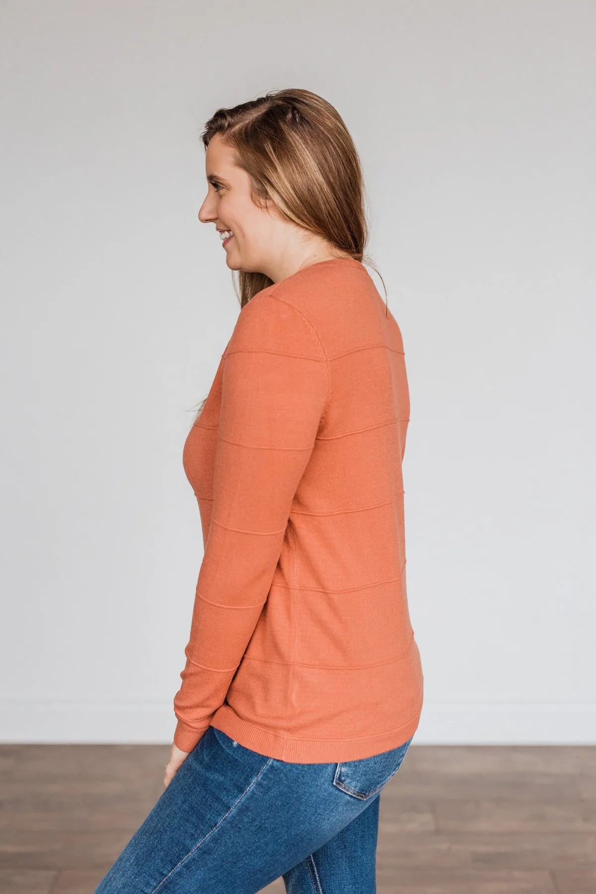 Sweet Kisses Striped Knit Sweater- Dark Coral - Image 10