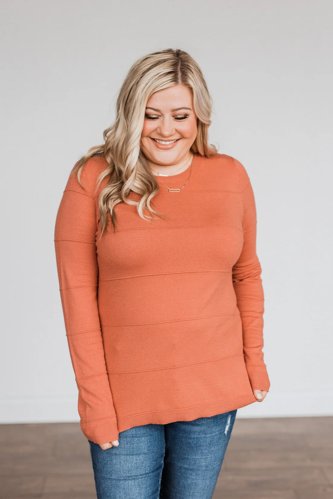 Sweet Kisses Striped Knit Sweater- Dark Coral - Image 2