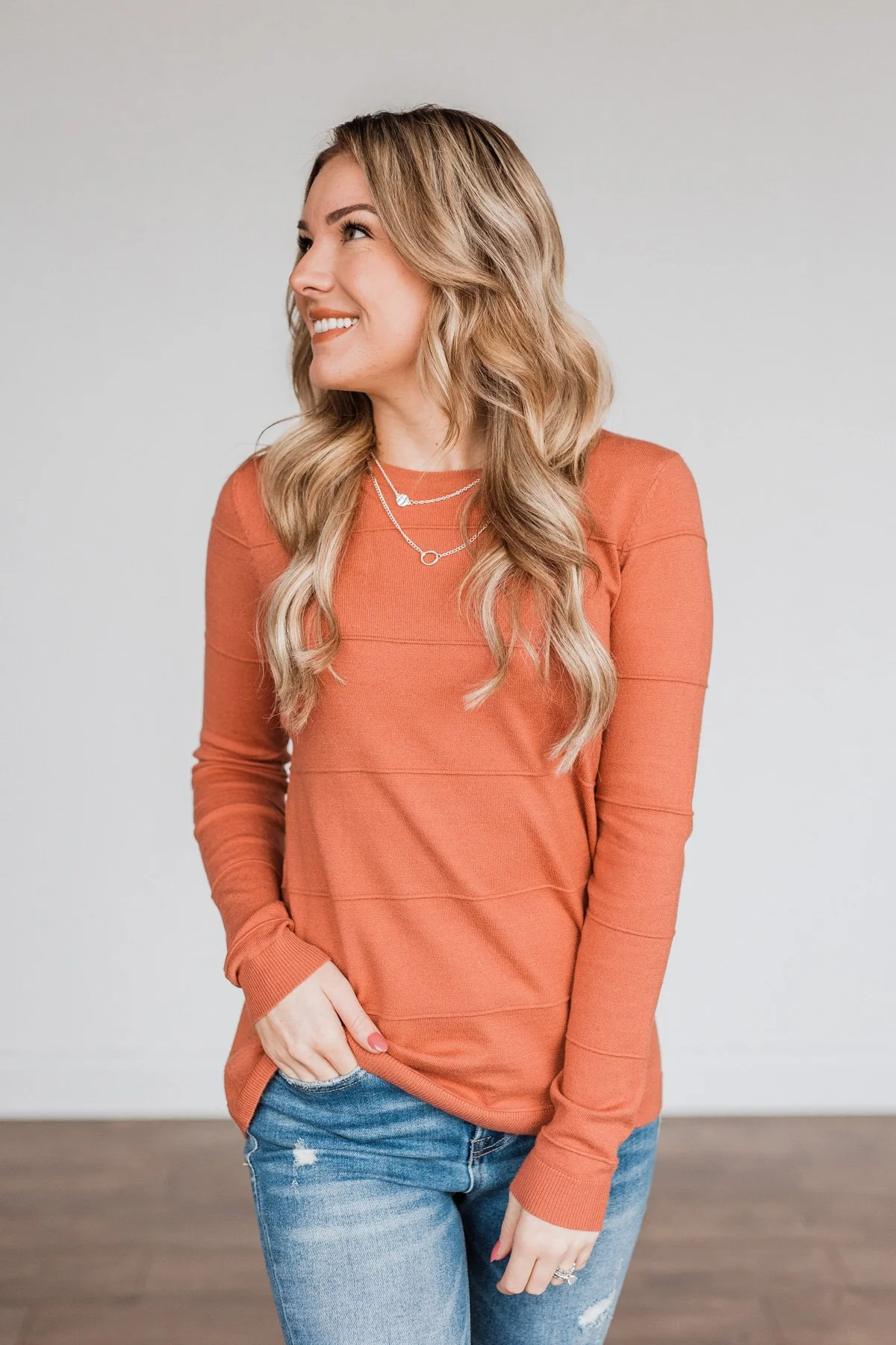 Sweet Kisses Striped Knit Sweater- Dark Coral - Image 3