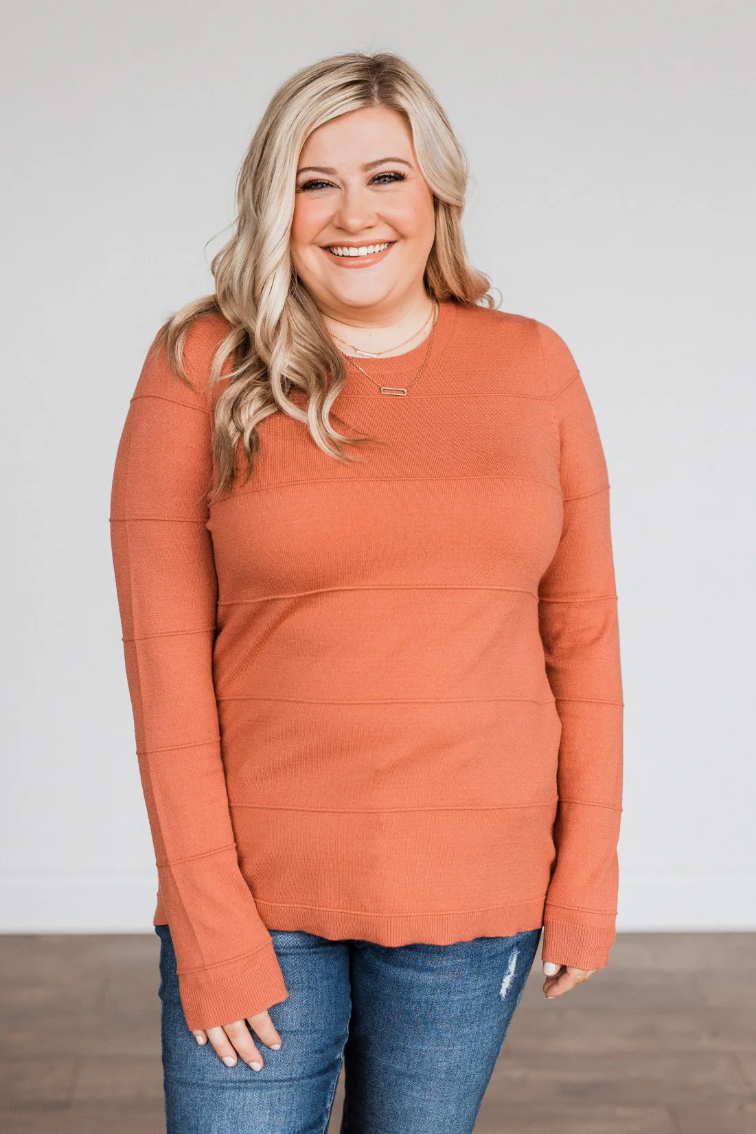 Sweet Kisses Striped Knit Sweater- Dark Coral - Image 4