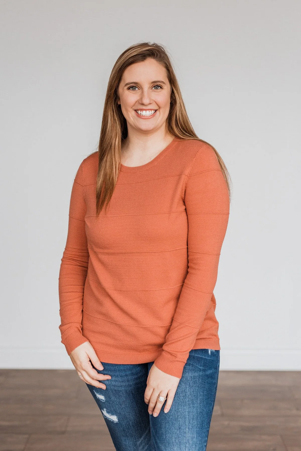 Sweet Kisses Striped Knit Sweater- Dark Coral - Image 7