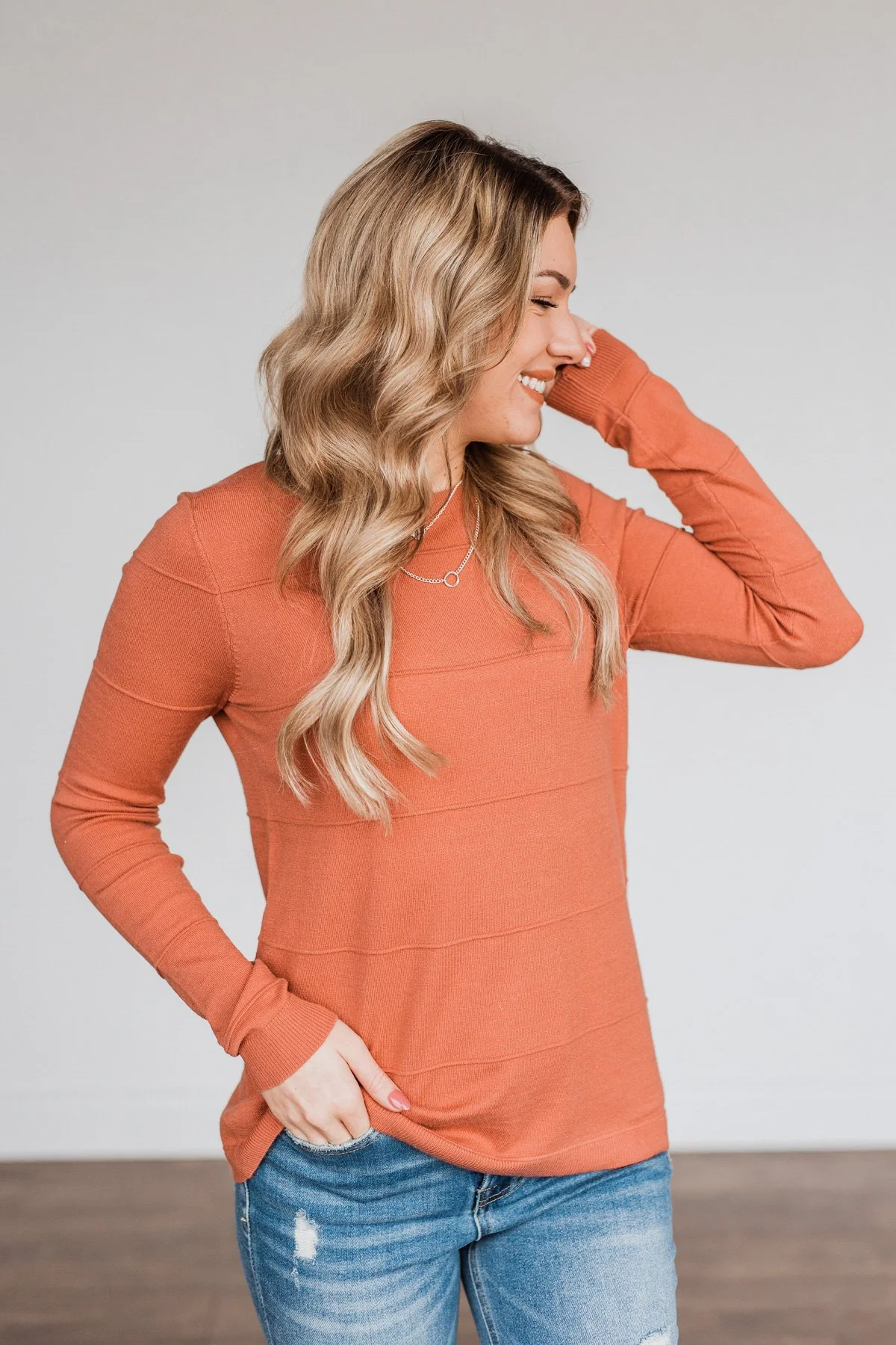 Sweet Kisses Striped Knit Sweater- Dark Coral - Image 8