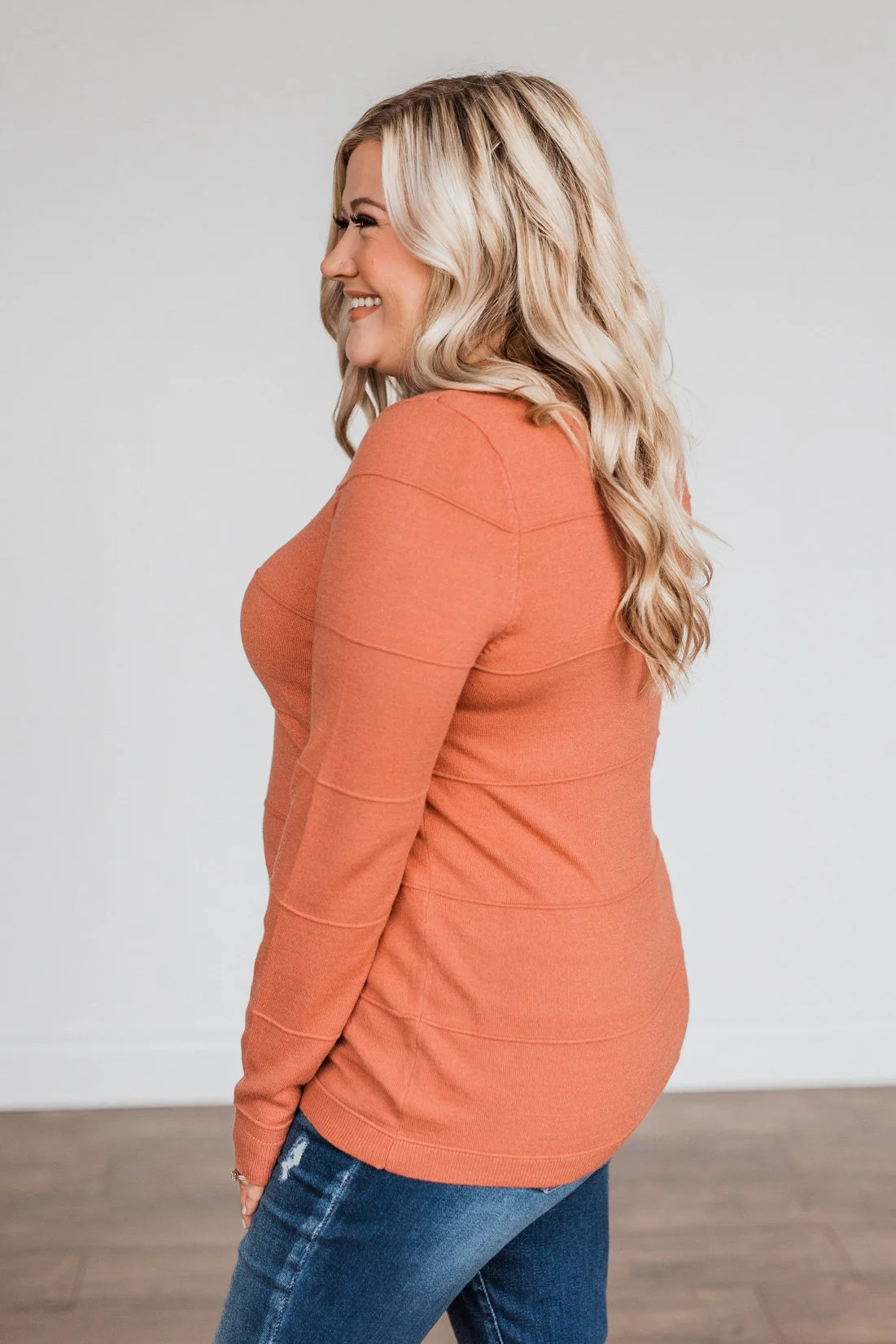 Sweet Kisses Striped Knit Sweater- Dark Coral - Image 9