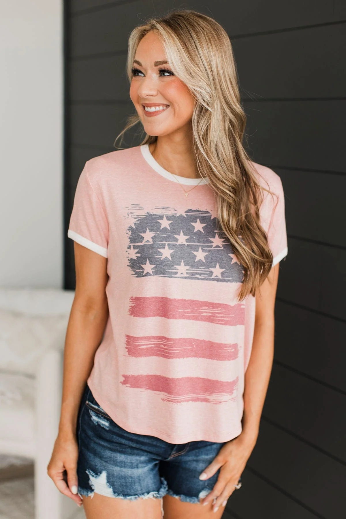 Sweet Land Of Liberty Distressed Flag Top- Pink - Image 3