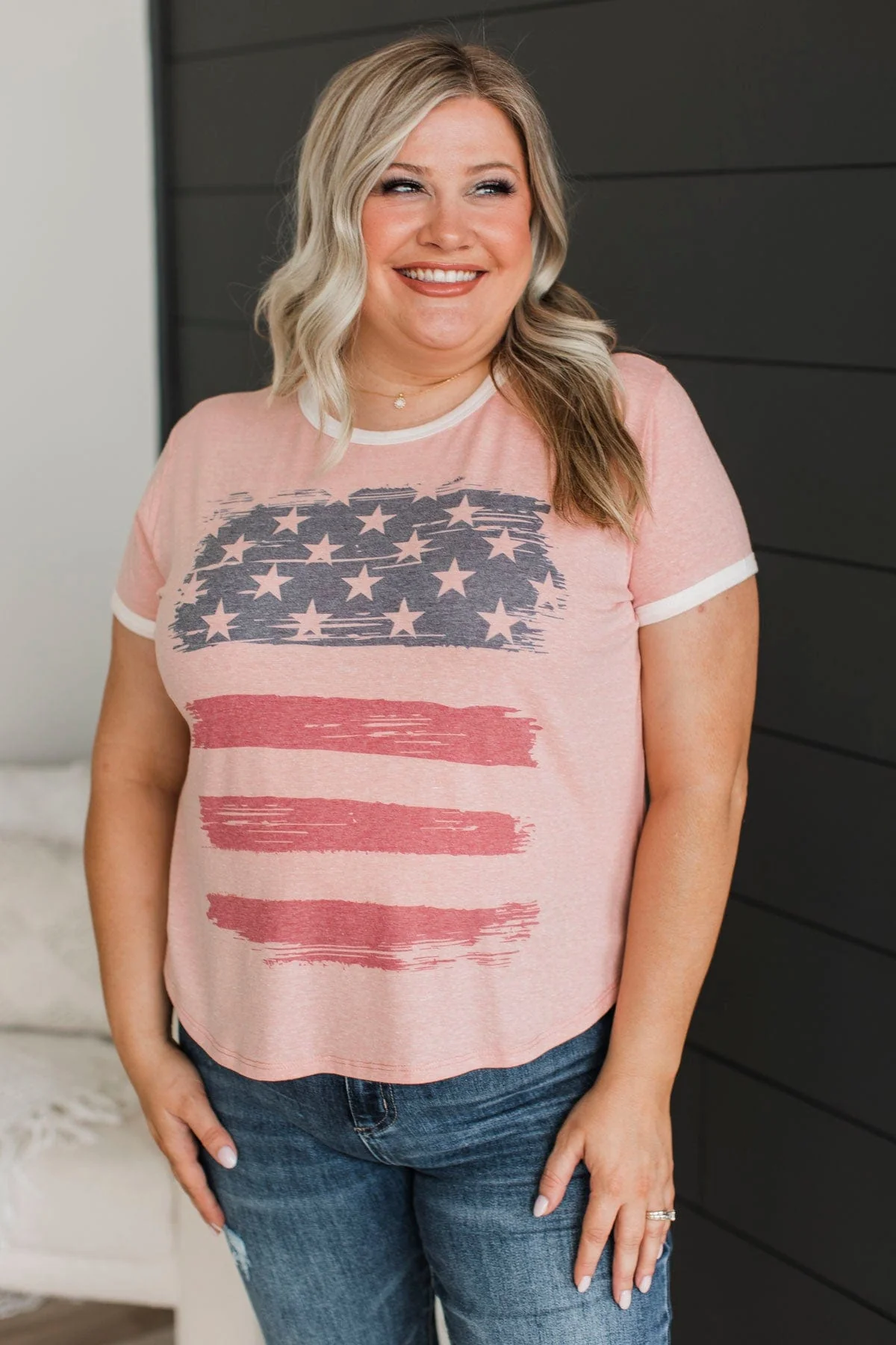 Sweet Land Of Liberty Distressed Flag Top- Pink - Image 4