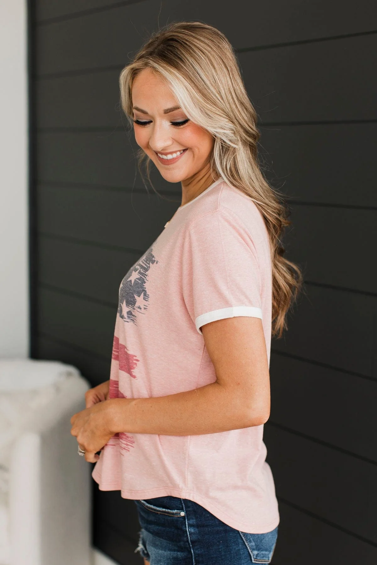 Sweet Land Of Liberty Distressed Flag Top- Pink - Image 5