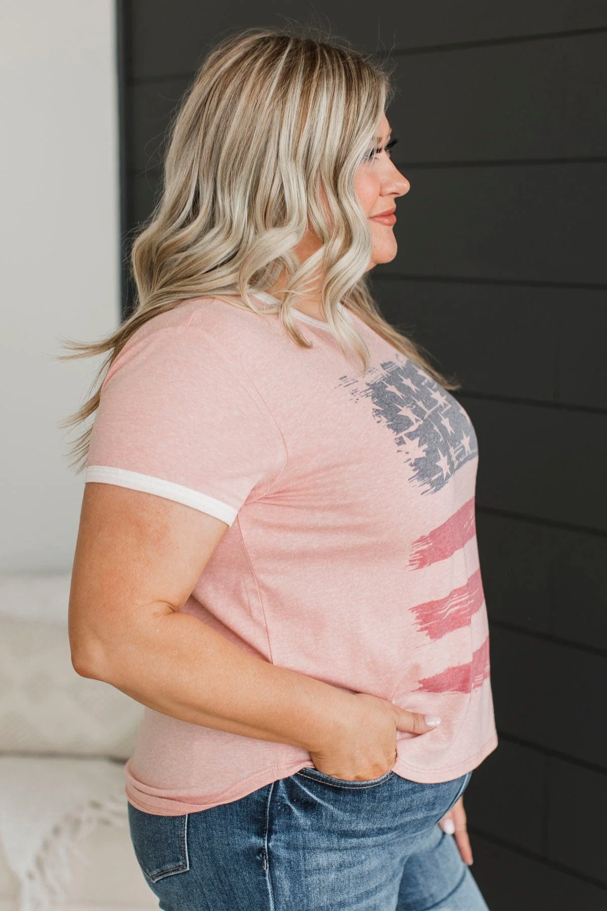 Sweet Land Of Liberty Distressed Flag Top- Pink - Image 6